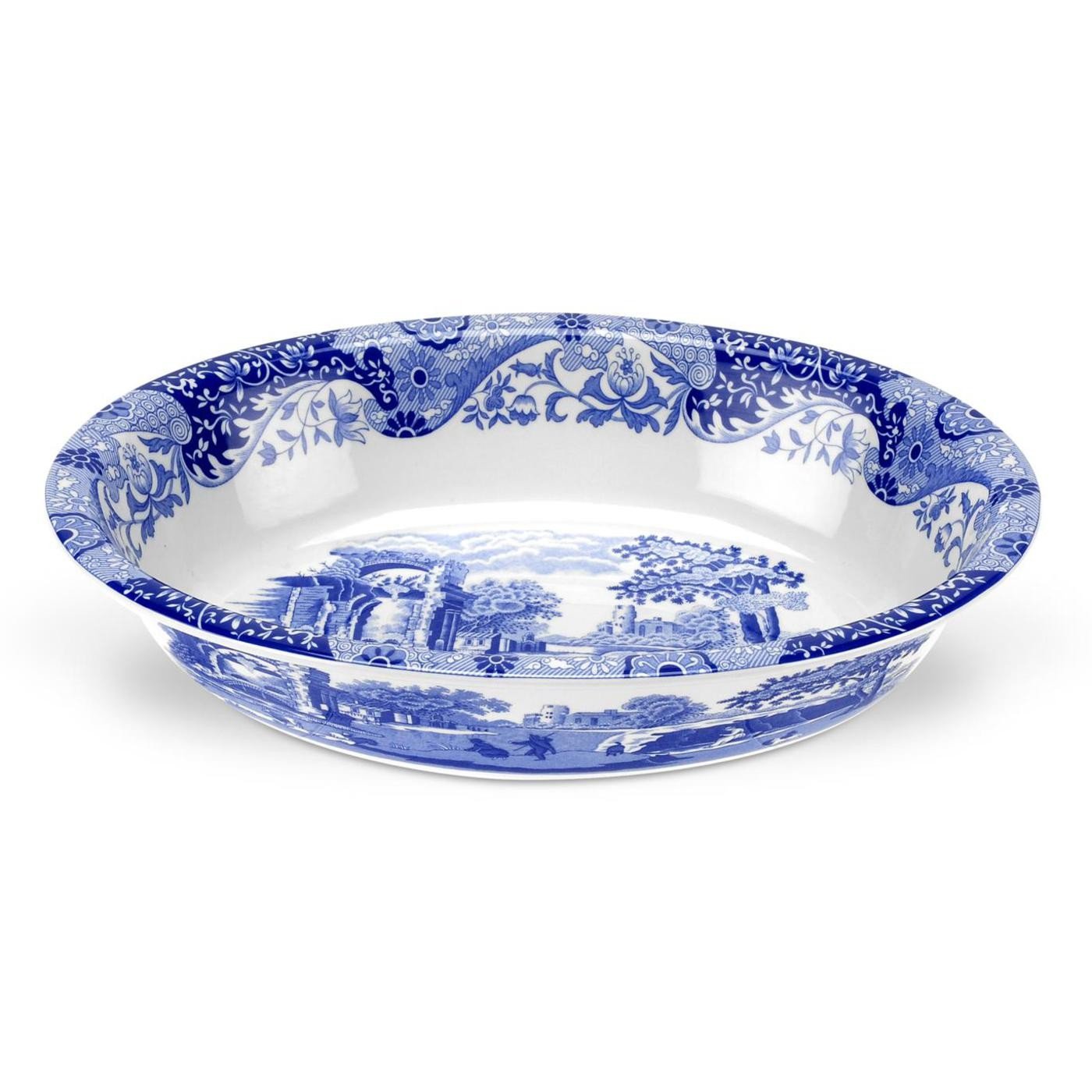 Spode Blue Italian Oval Rim Dish | Deep Baking Pan for Serving Vegetables, Roast Dinner, and More | 12.5 inch x 8.75 inch | Made of Fine Porcelain | Microwave and Dishwasher Safe