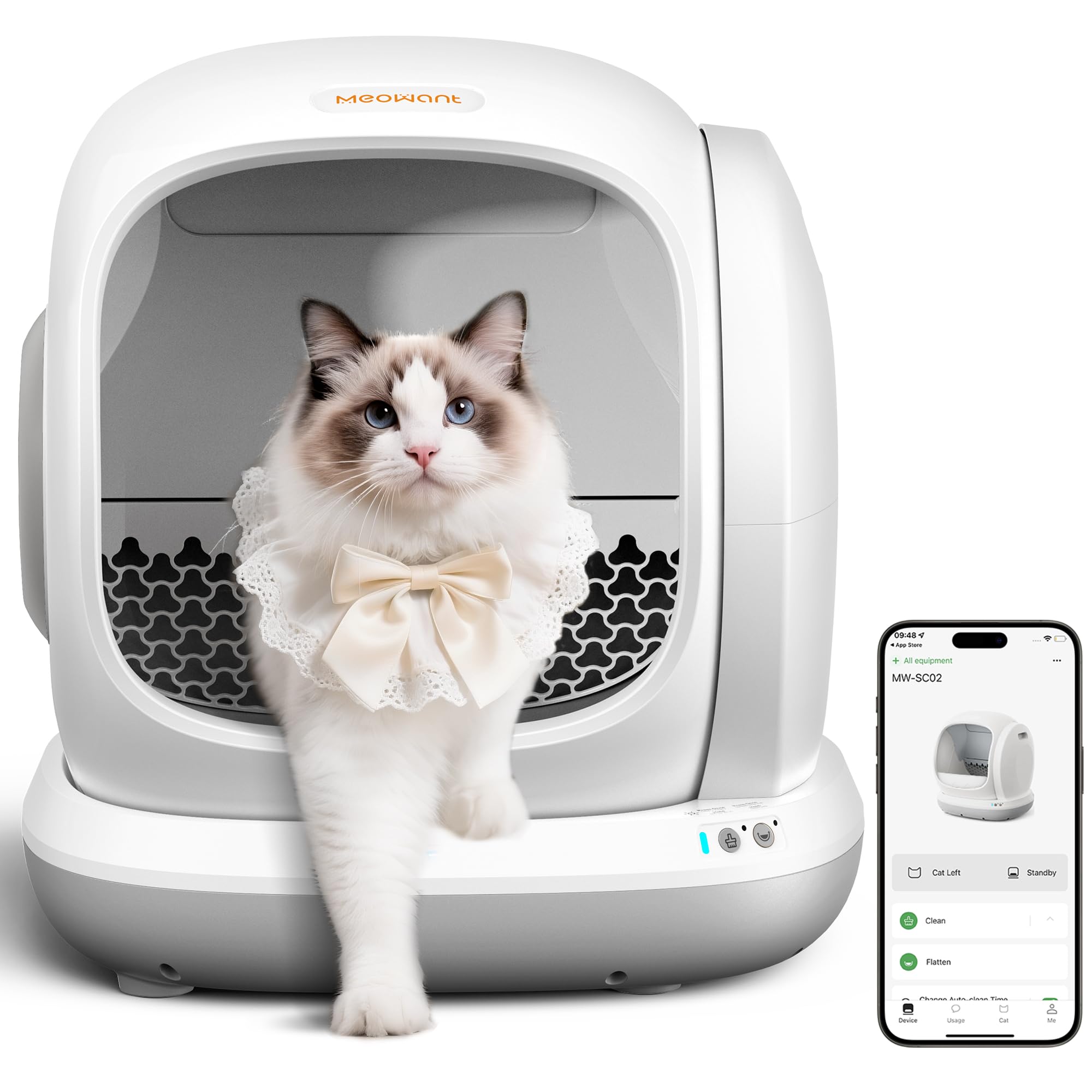 Meowant Self Cleaning Litter Box, Automatic Litter Box Self Cleaning with APP Control, 75L Extra Large Open Low Entry Smart Cats Litter Boxs for Multi-Cat Compatible Senior Cats Large Cats