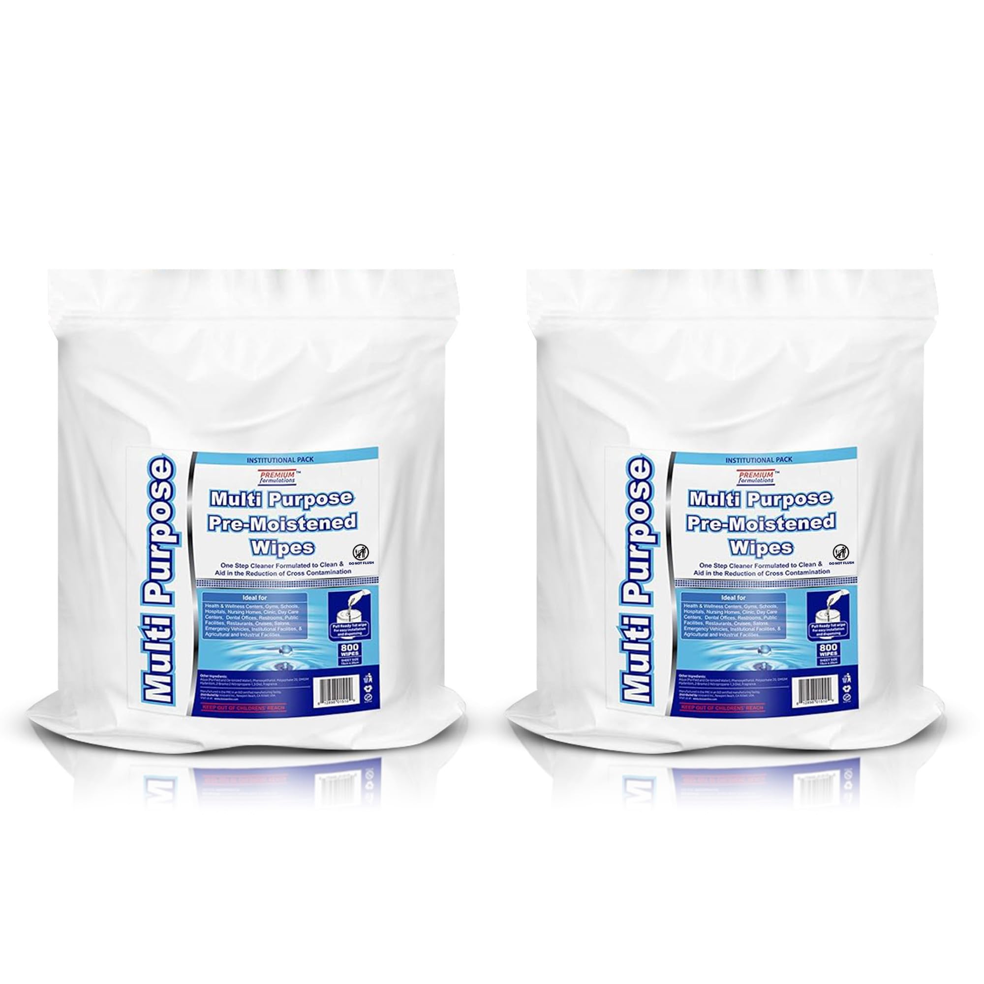 Wet Wipes Bulk - 2 x 800 Count Refill Bags (1600 Wipes) - For Upward Pull Dispenser
