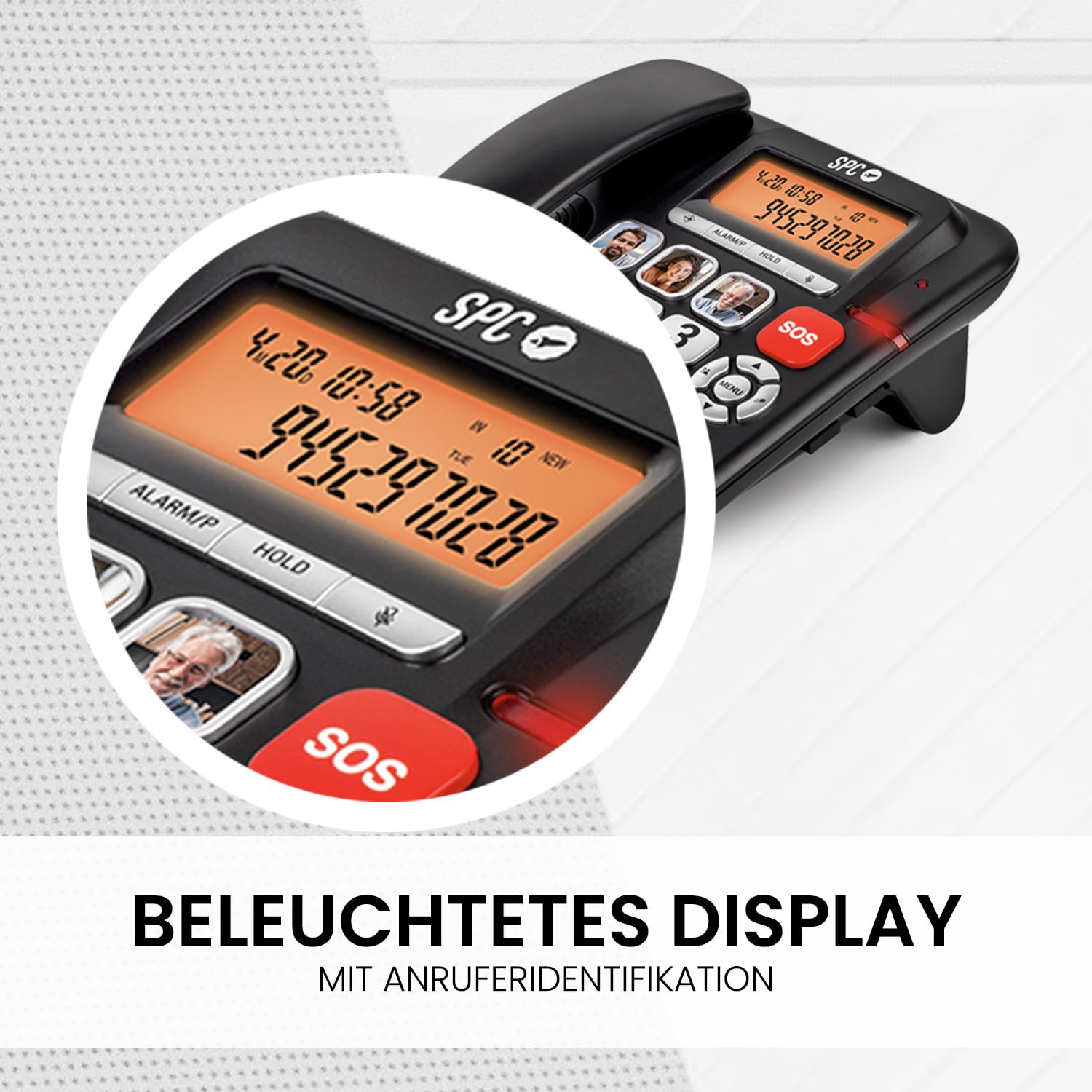 SPC Comfort Volume Pro - Senioren-Festnetztelefon mit großen Tasten, lautem Klingeln + beleuchtetem Display | Verstärkbare Anruflautstärke +20dB | Direktspeicher, SOS und hörgerätekompatibel – Schwarz