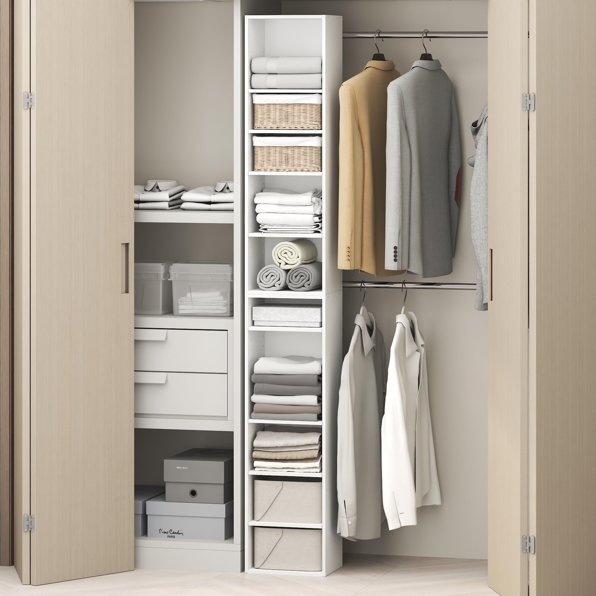 Furinno PASIR 10-Tier Closet Organizers and Storage, Open Shelf, Storage Organizer, 12-Inch Width, for Closet, Bedroom, White