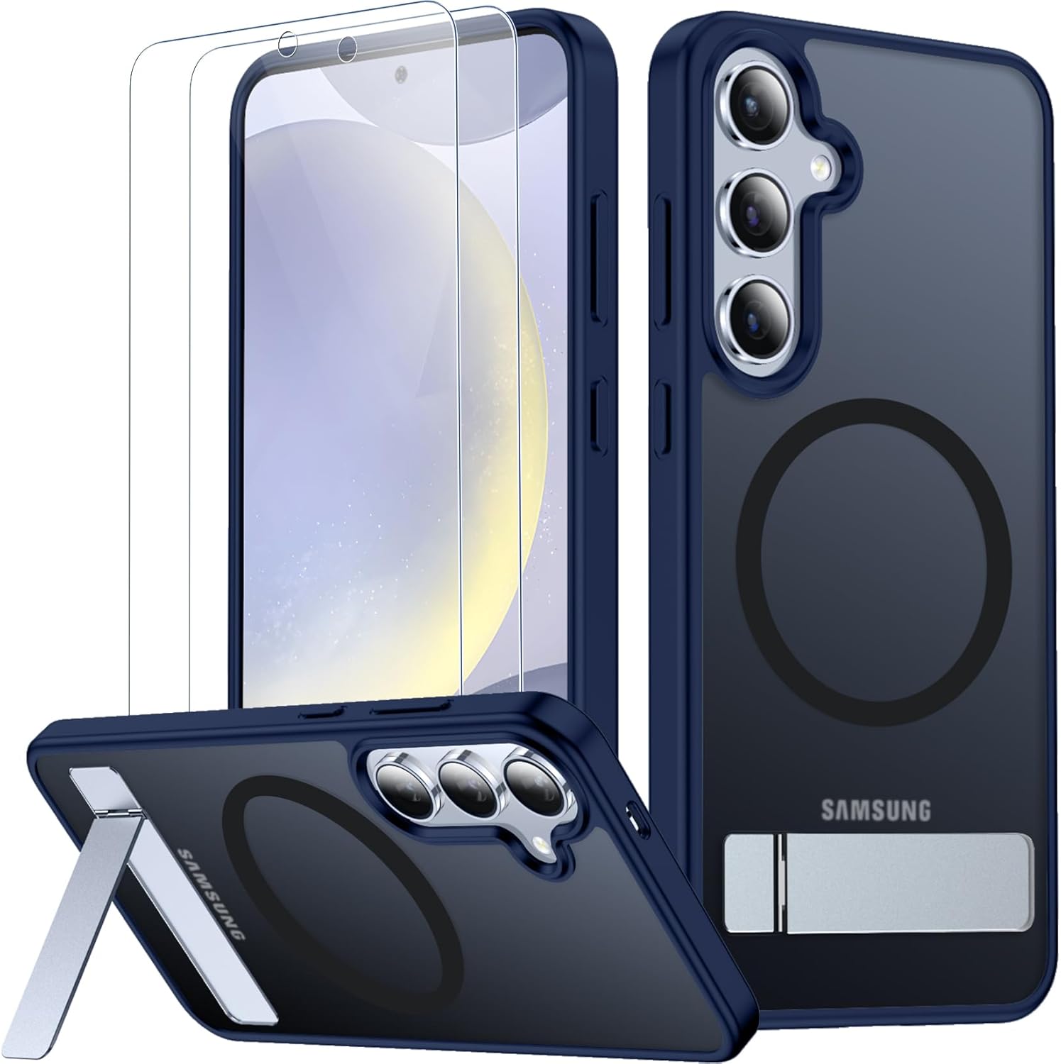 SPIDERCASE for Samsung Galaxy S24 Plus Case Blue | Magnetic, 3 Stand Ways, Military Grade Drop Protection, with Invisible Stand, Translucent, Matte, for Galaxy S24 Plus,Blue