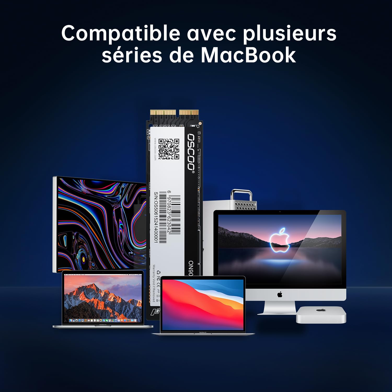 2To NVMe SSD PCIe gen3.0x4 Disque Dur Interne pour Lire et écrire Jusqu’à 3500Mo/s, Technologie NVMe 3D NAND, pour MacAir 2013-2017, MacPro 2013-2016, Mac Mini 2014, iMac 2012-2018