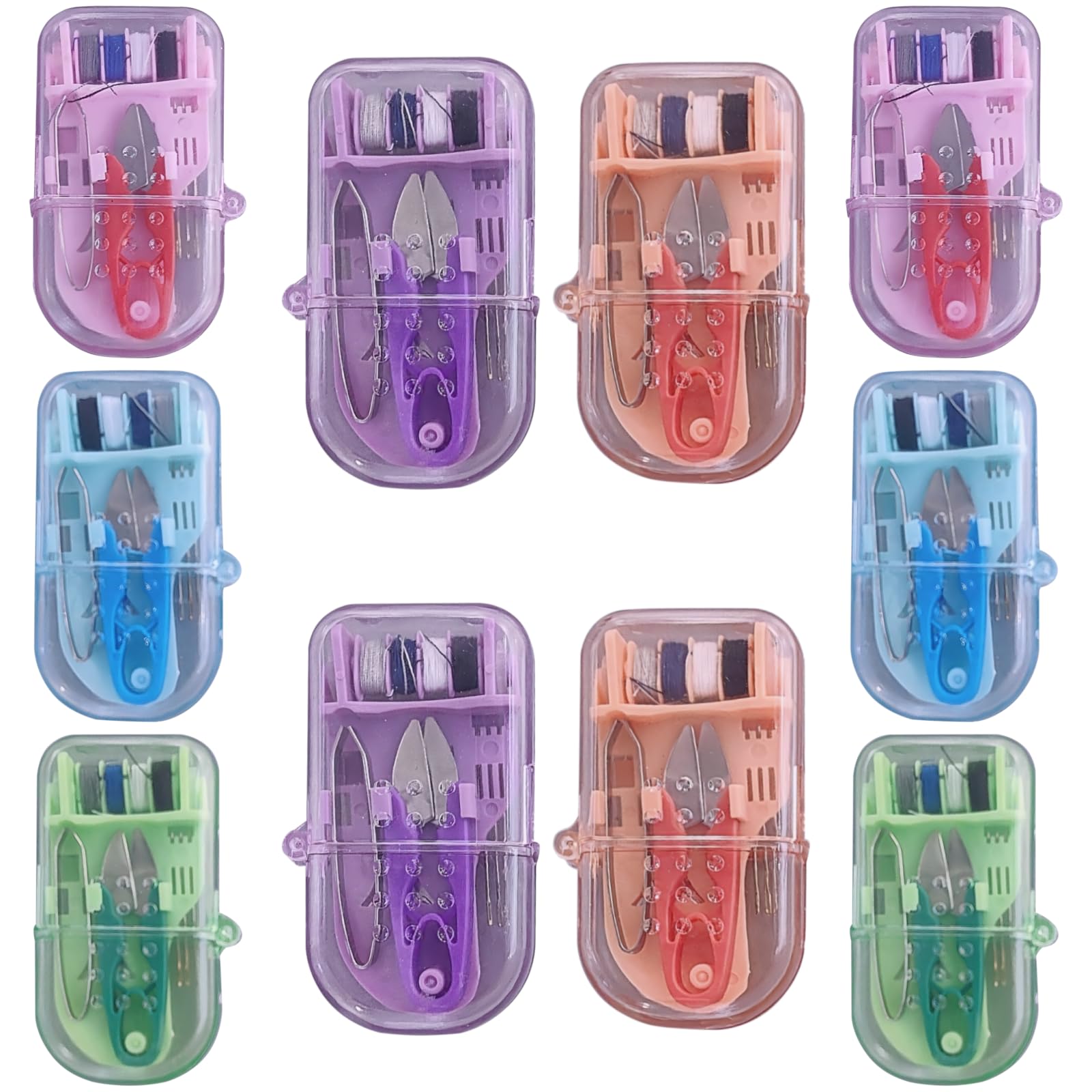 10 Stk. Mini-Nähset, tragbare kleine Nähset-Box, Näh-Notfallset mit Nähwerkzeug, Faden, Schere, Pinzette, Kunststoffbox, 8 x 4 cm, für Zuhause, Reise und unterwegs