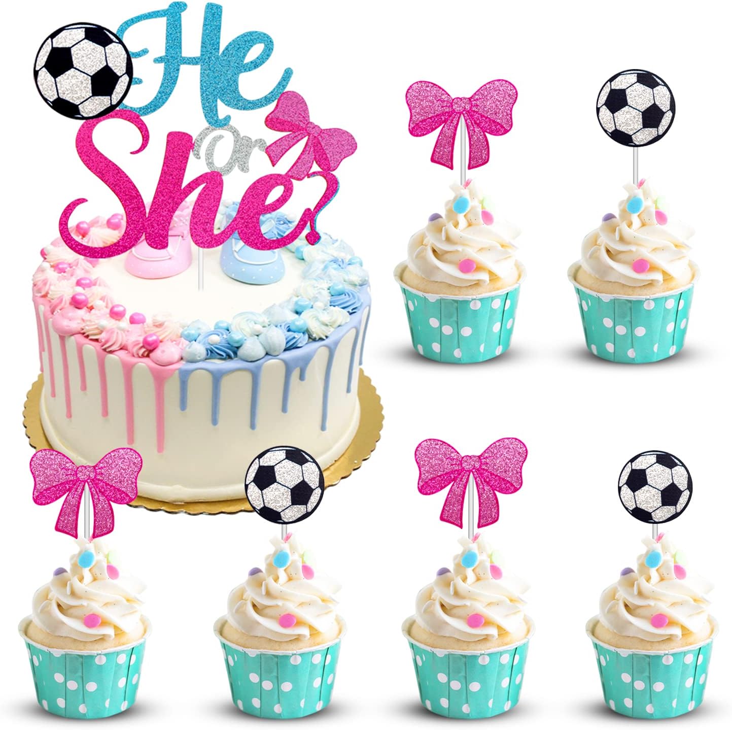 Gender Reveal Cake Topper – “Goals Or Bows” Baby Shower Decor, Blue Or Pink, For 6-12 Inch Cakes - View #7