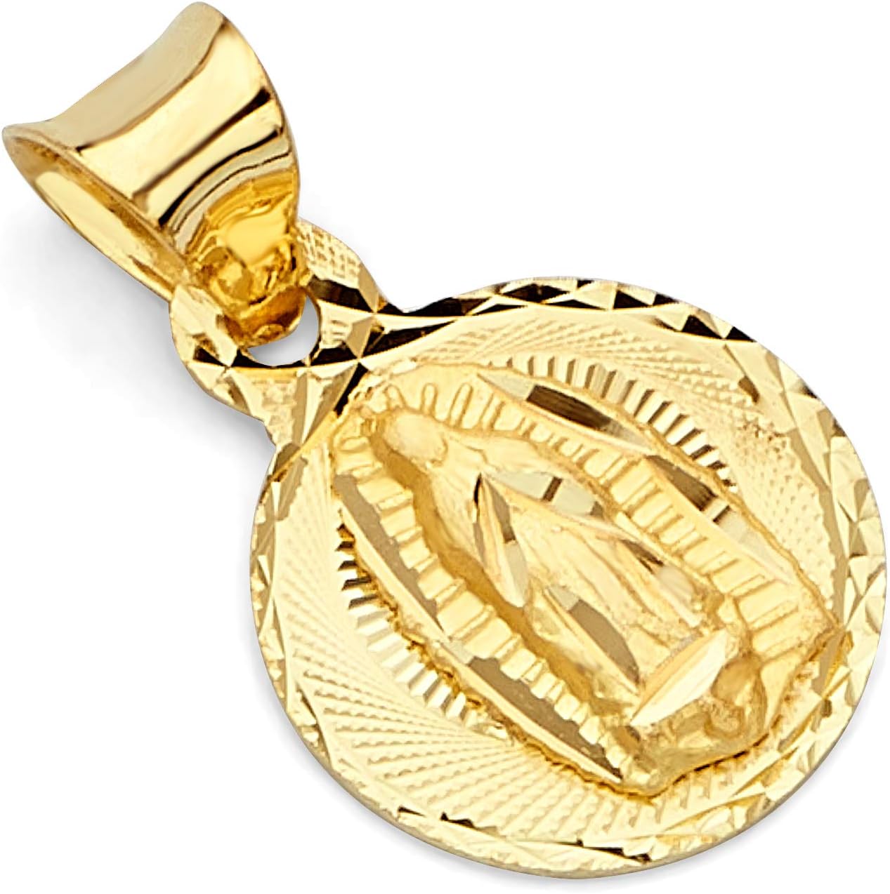 14k REAL Yellow Gold Religious Stamp Our Lady of Guadalupe Charm Pendant
