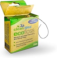 Vista 1 de EcoFloss - Hilo natural ecológico de 19.7 x 82.0 ft, hilo de bambú con infusión de carbón, biodegradable y 100% vegano encerado, sabor a menta