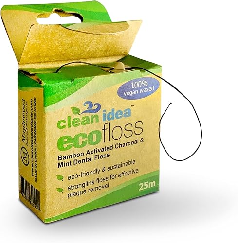 Clean Idea Ecofloss - Hilo dental de 197 x 820ft menta carbón hilo dental sin encerar hilo dental natural repuesto de hilo dental hilo dental