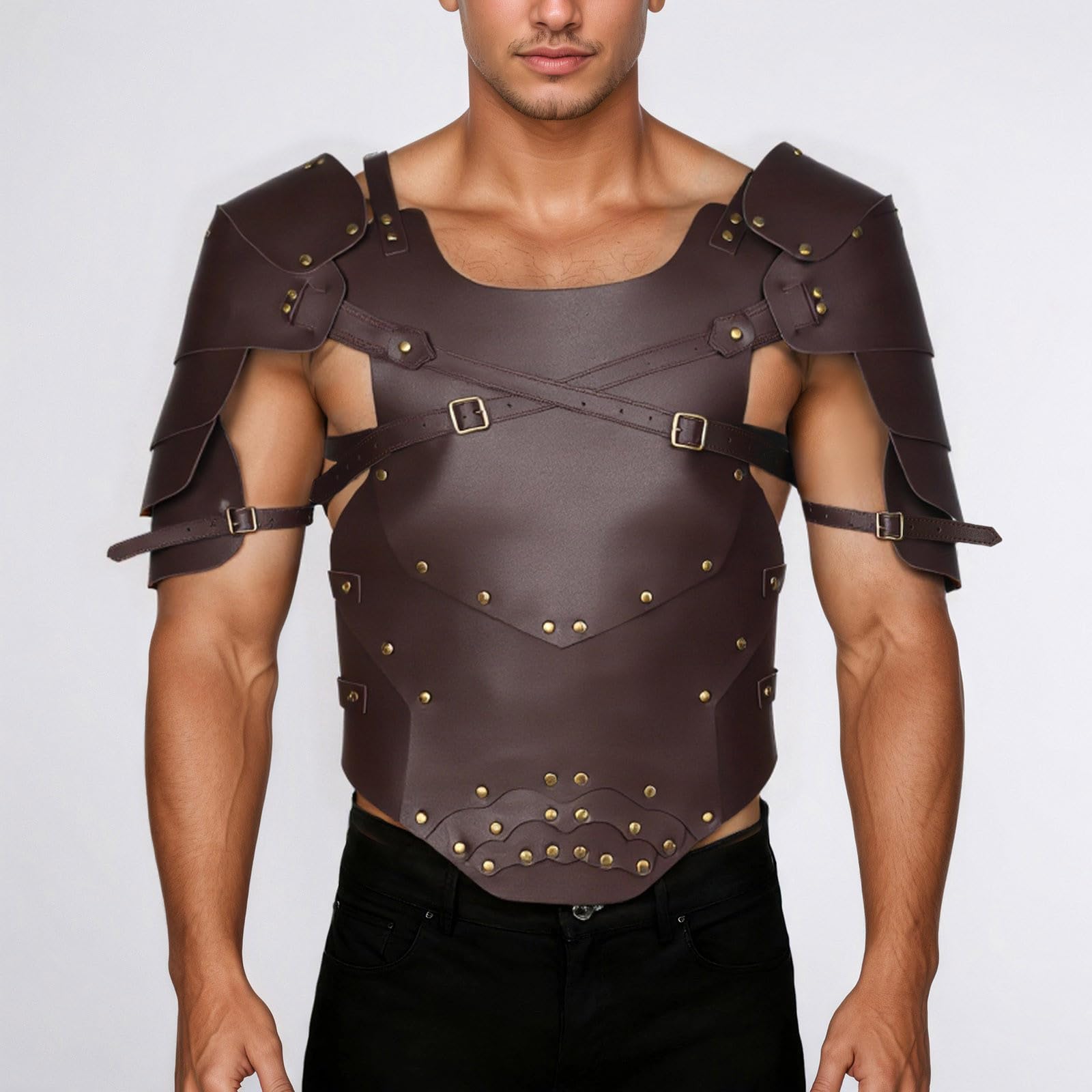 Steampunk medievale tuta pettorale regolabile in pelle retrò armatura spalla cavaliere pettorale gilet per giochi di ruolo e spettacoli sul palcoscenico cosplay cavaliere tuta da combattimento