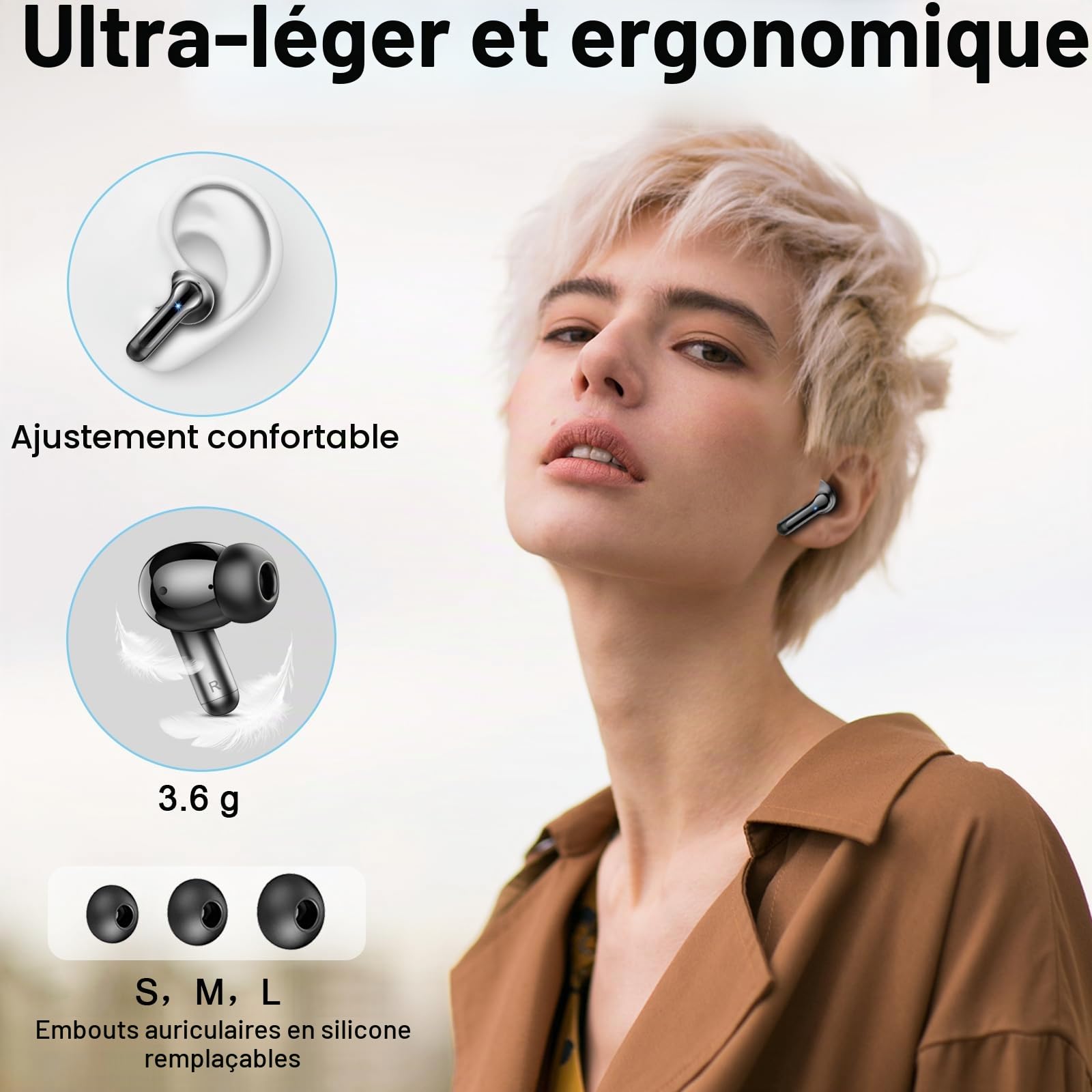 Ecouteurs Bluetooth, Ecouteurs Bluetooth sans Fil 5.4, Réduction du Bruit ENC, Son Hi-Fi Stéréo, 36H Autonomie, Écran LED, Écouteurs Sport Etanches IPX7, USB-C, Ecouteurs Sans Fil pour iOS/Android