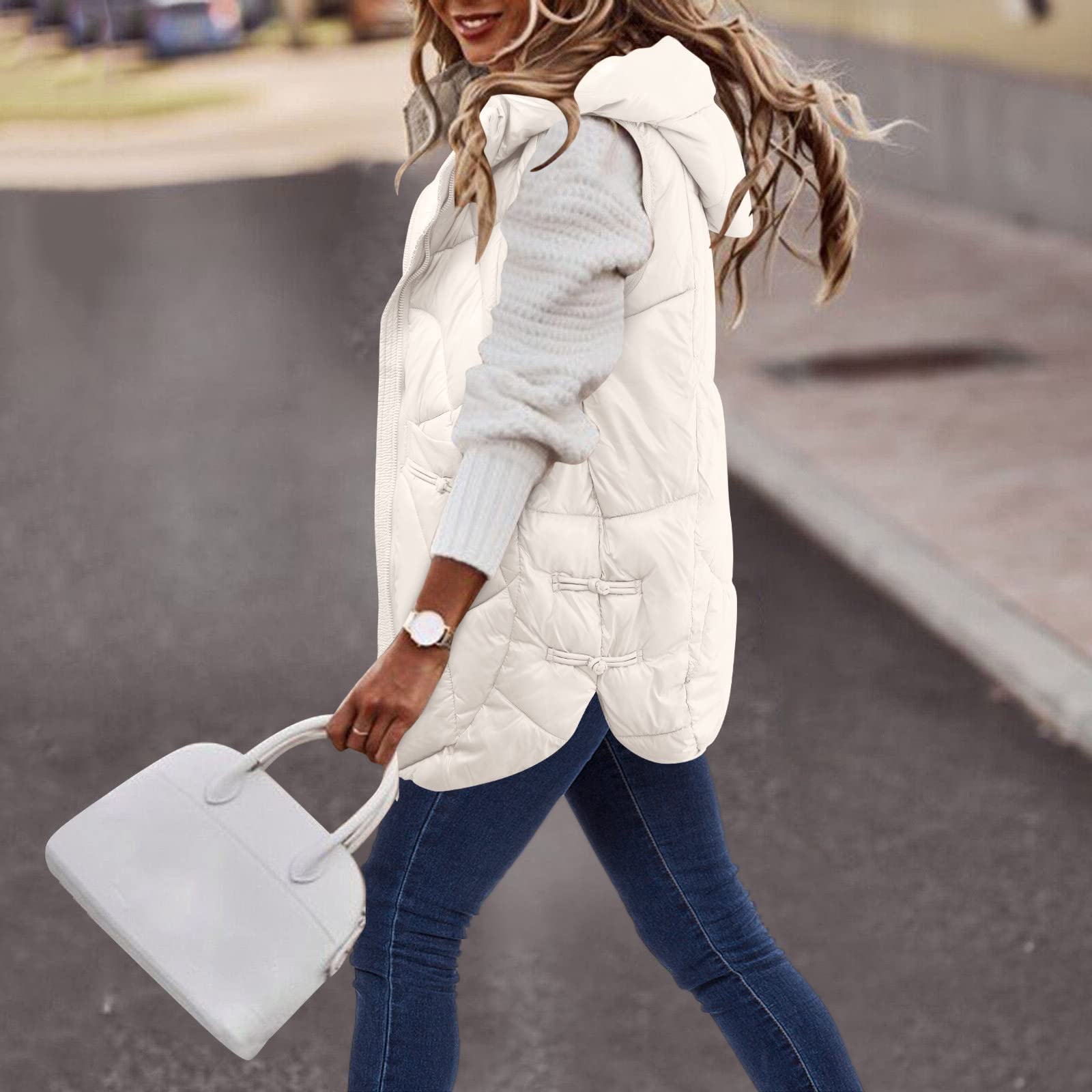 Chaleco acolchado para mujer con capucha, abrigo de invierno largo para mujer, tallas grandes, chaleco de entretiempo, holgado, cómodo, chaqueta de invierno, moderna con cremallera, chaqueta de