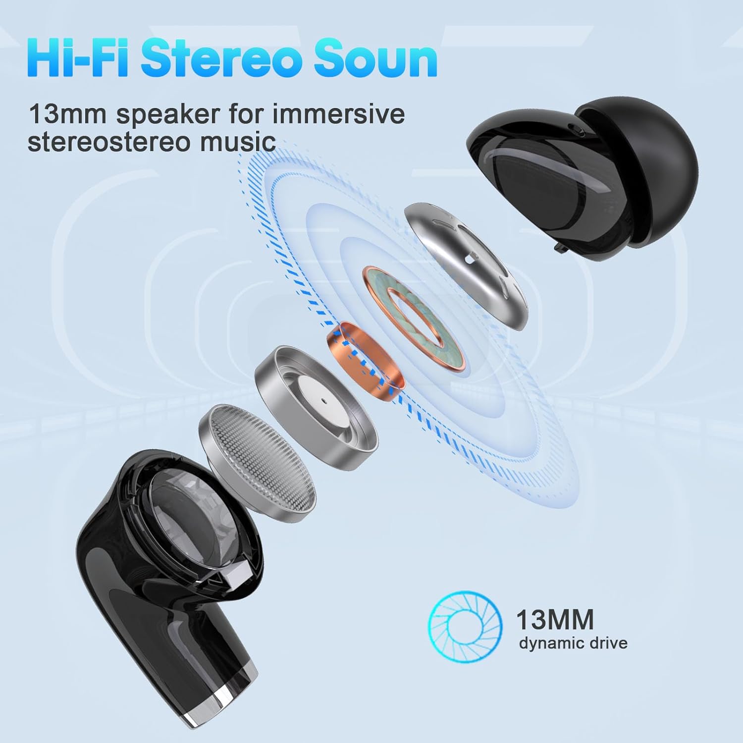 TSKIS True Wireless Earbuds Bluetooth 5.3 Built-in ENC Call Noise Cancelling Mic,48H Playtime IPX8 Waterproof Ear Buds Deep Bass Earphones in-Ear Stereo Headphones for Work,Sport (Black pro)