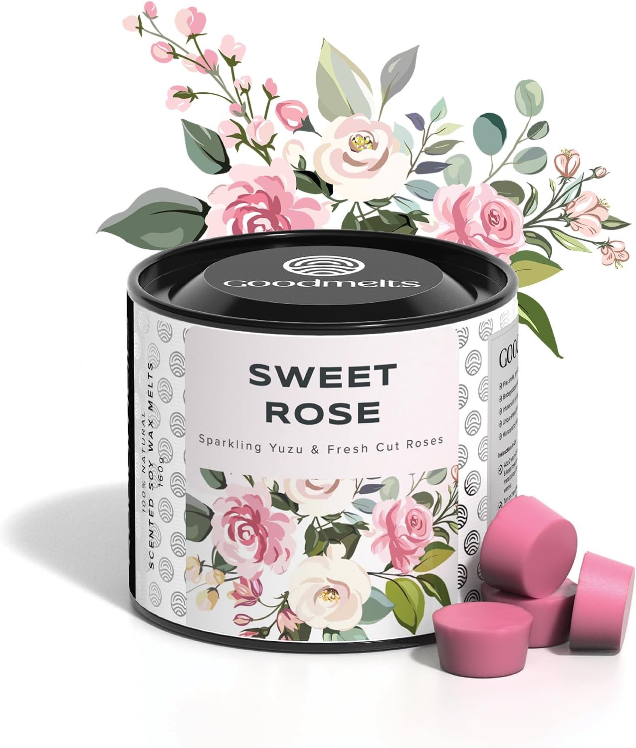 Goodmelts Sweet Rose Scented Wax Melts | Sparkling Yuzu & Fresh-Cut Roses Fragrance | Natural Soy Wax, Vegan, Essential Oil Infused | 160-200 Hrs Scent Time | Safe, Smoke-Free, Easy to Use