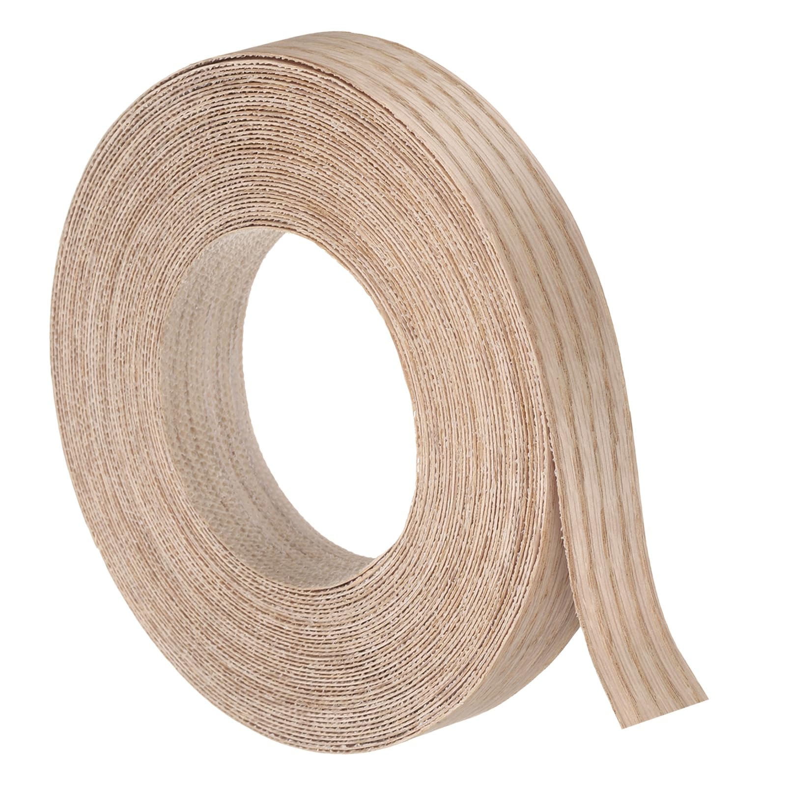 sourcing map 25mm x 15m (WxL) Wood Veneer Edge Banding, Pre-Glued Flexible Red Oak Edging Strips, Iron on with Hot Melt Adhesive Wood Tape for Cabinet Repair and Furniture Restoration
