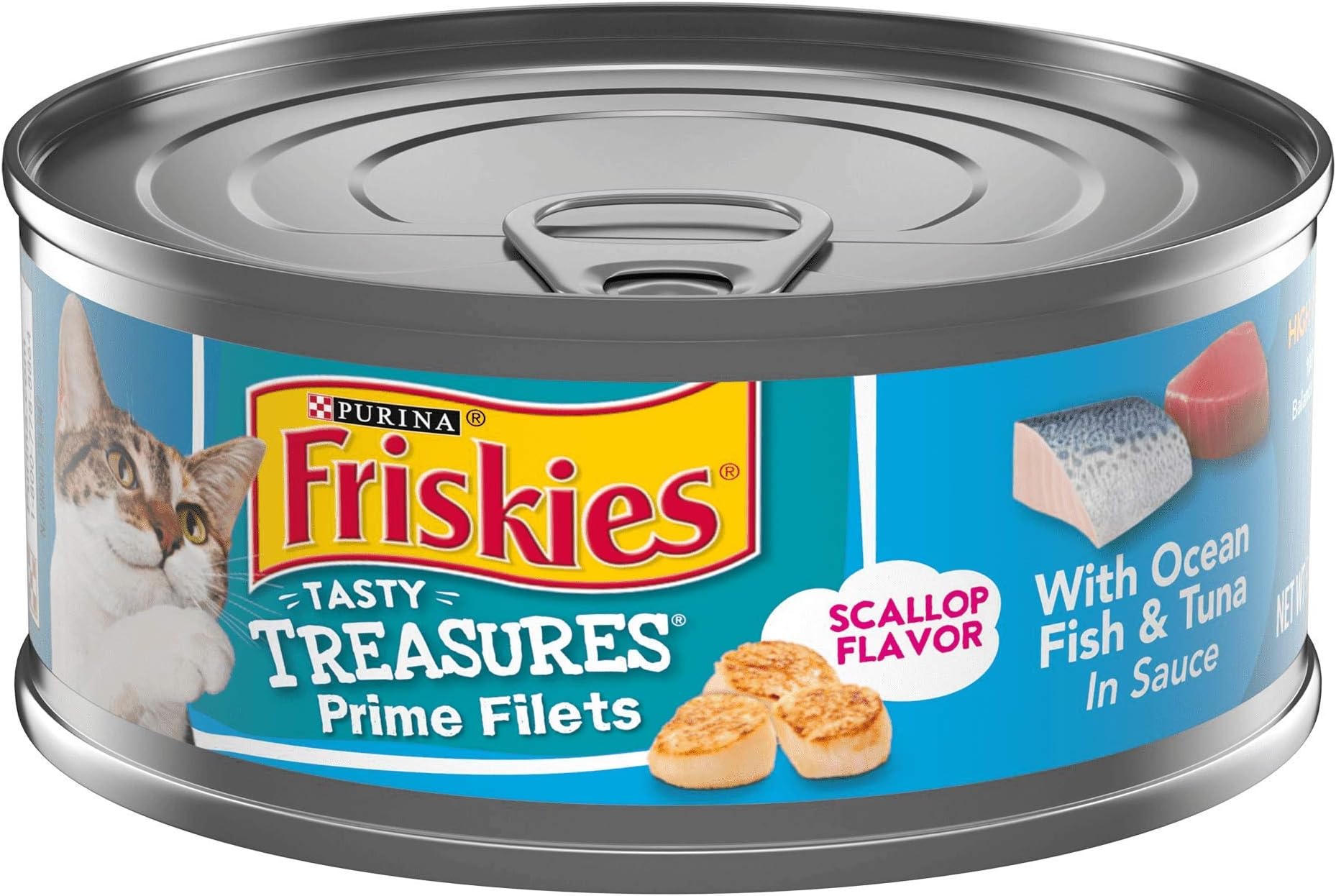 Canned Tasty Treasures Prime Filets Cat Food with Ocean Fish & Tuna in Sauce 5.5 oz