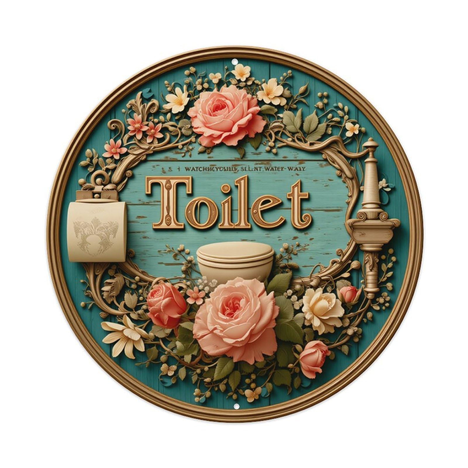 Floral Ornate Vintage Toilet Sign Round Tin Sign Retro Metal Sign for Cafe Bar Pub Home Game Room Gym Club Wall Decoration Vintage Metal Poster 8x8 Inch