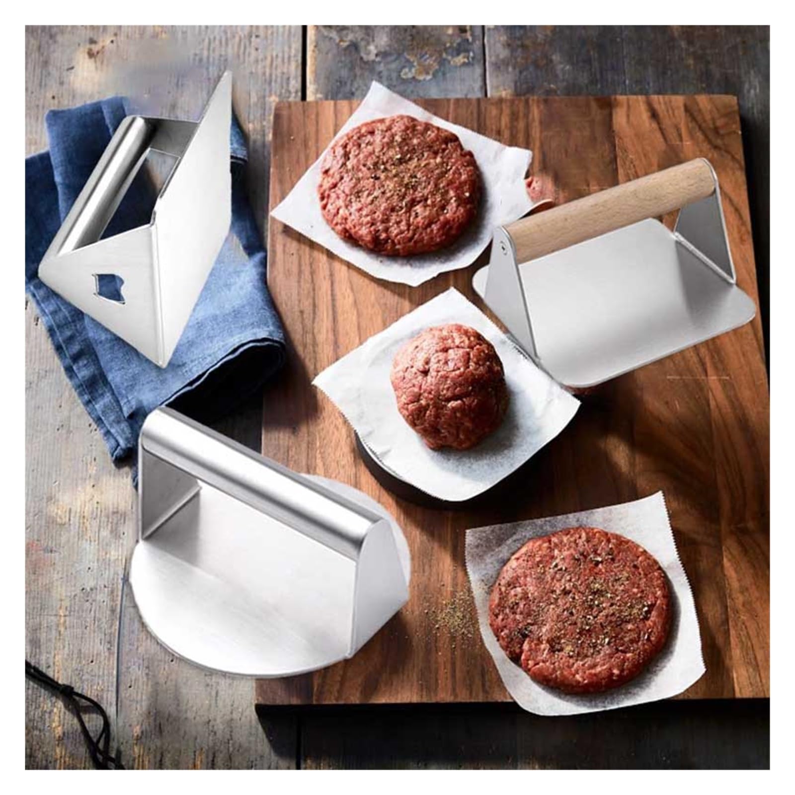 Burgerpresse, antihaftbeschichtet, professionell, hitzebeständig, Burger-Smasher-Grillplatte, Burger-Presse, Burger-Presse, Patty-Maker, Edelstahl-Burger-Maker (Farbe: rund, L)