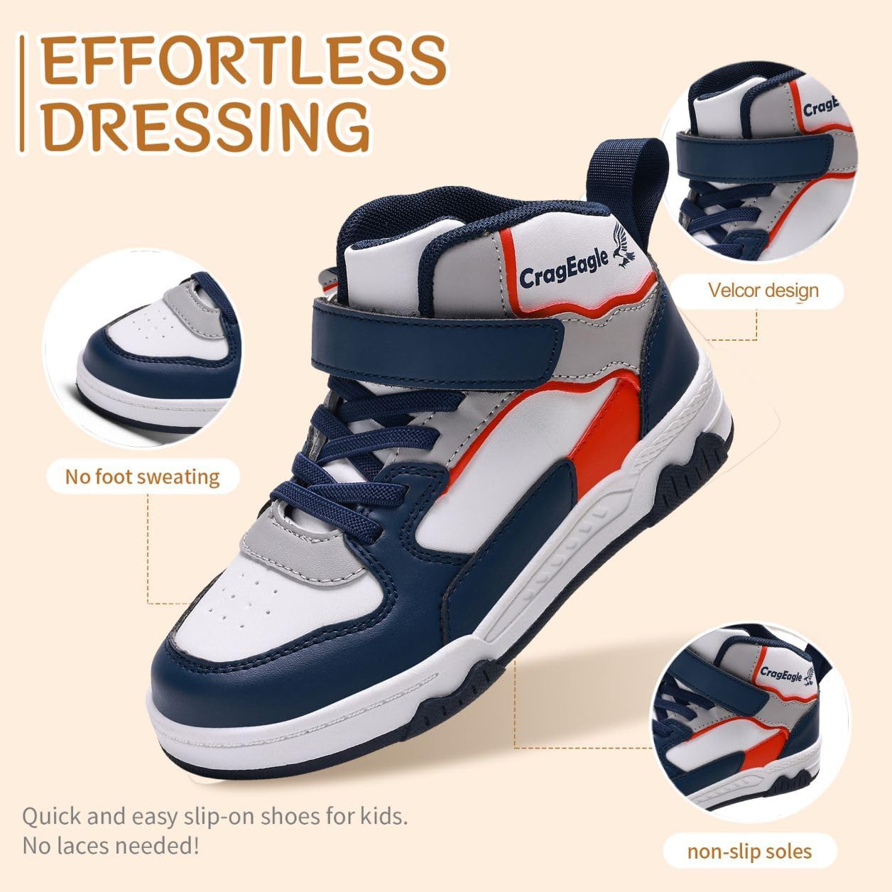 Kids Sneakers for Boys Girls High Top Skate Shoes Unisex-Child Casual Shoes Lightweight Breathable Non-Slip Athletic Boys Fashion Shoes image 5