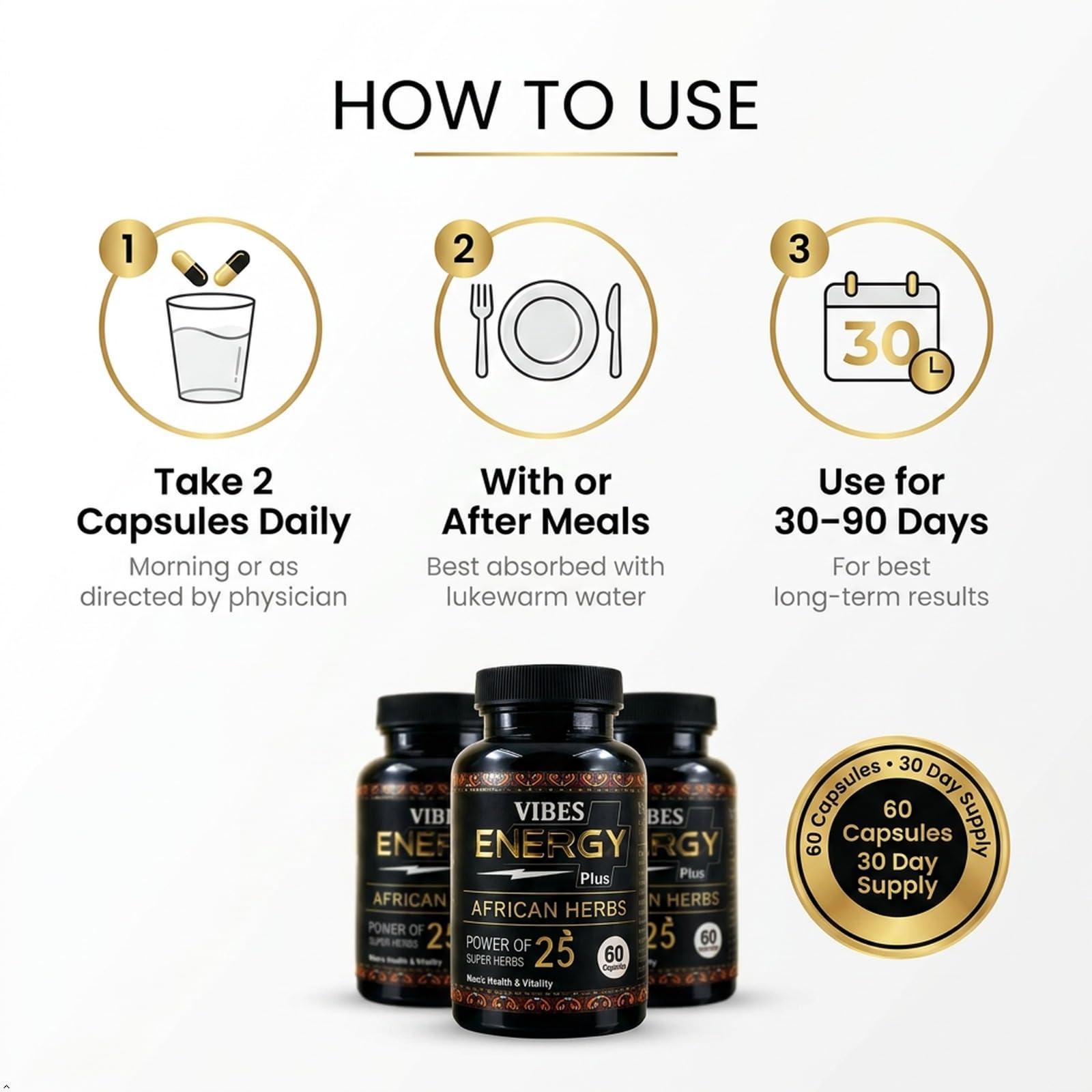 VIBES Herbal Immunity Booster Capsules | African Superherbs + Ayurvedic Blend | Daily Stamina Strength Vitality Energy Supplement for Men & Women | Natural Immunity Support | 60 Capsules — Amazon image 2