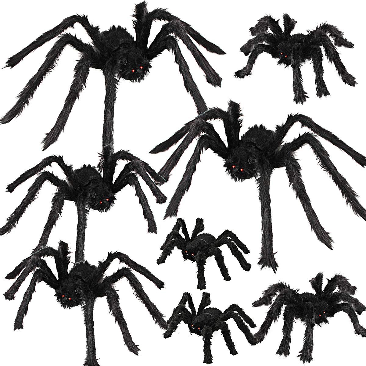 Dreampark Halloween Spider Decorations, 8 Pcs Realistic Hairy Spiders Set, Scary Spider Props for Indoor, Outdoor and Yard Creepy Decor