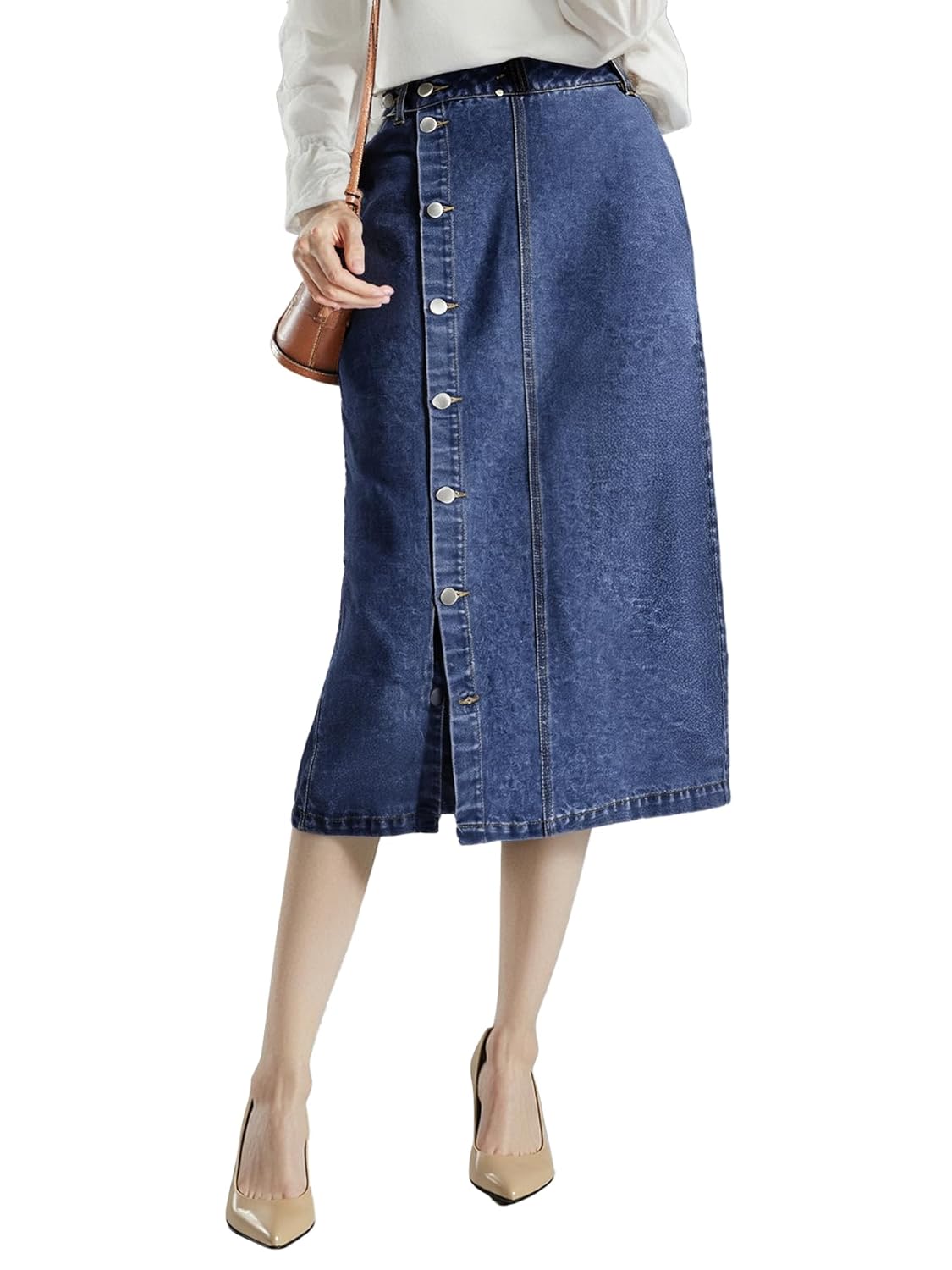Denim Skirt with Slit Womens Casual High Waist Split Midi Jean Skirts Slim Fit Pencil Skirt