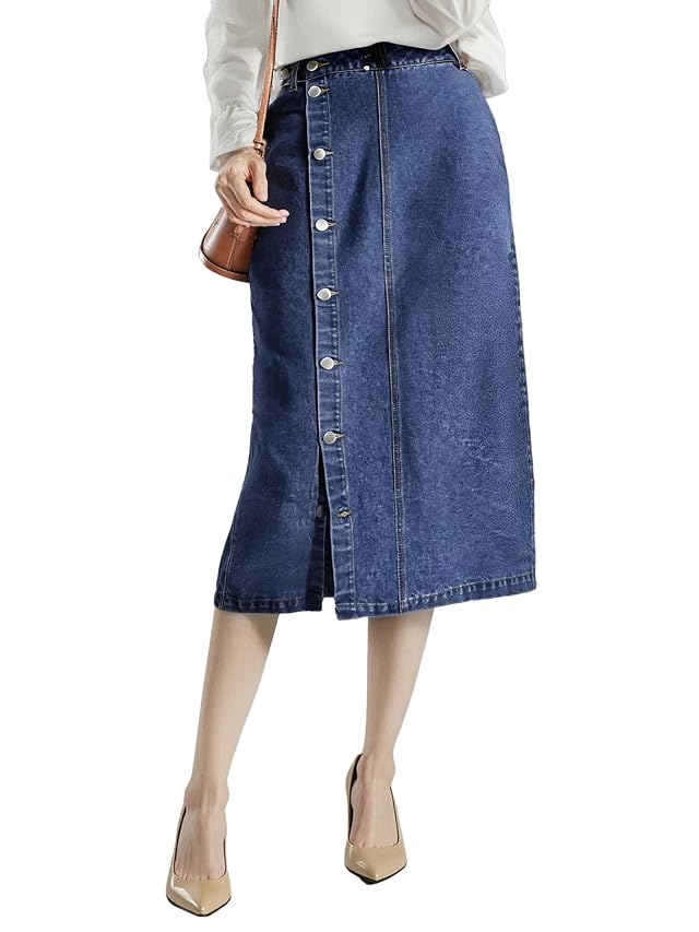 Denim Skirt with Slit Womens Casual High Waist Split Midi Jean Skirts Slim Fit Pencil Skirt