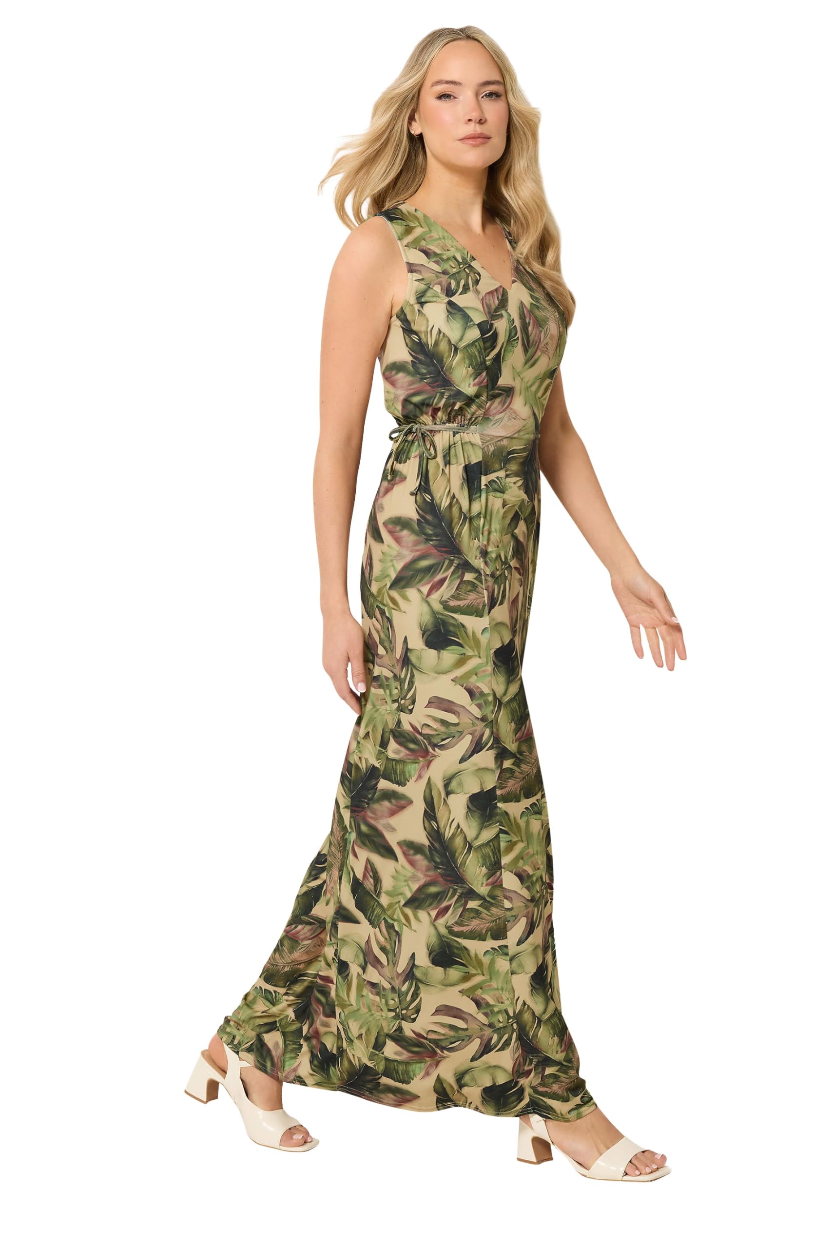 Long Tall Sally - LTS Tall Tropical Tie Waist Maxi Dress - Women's Green