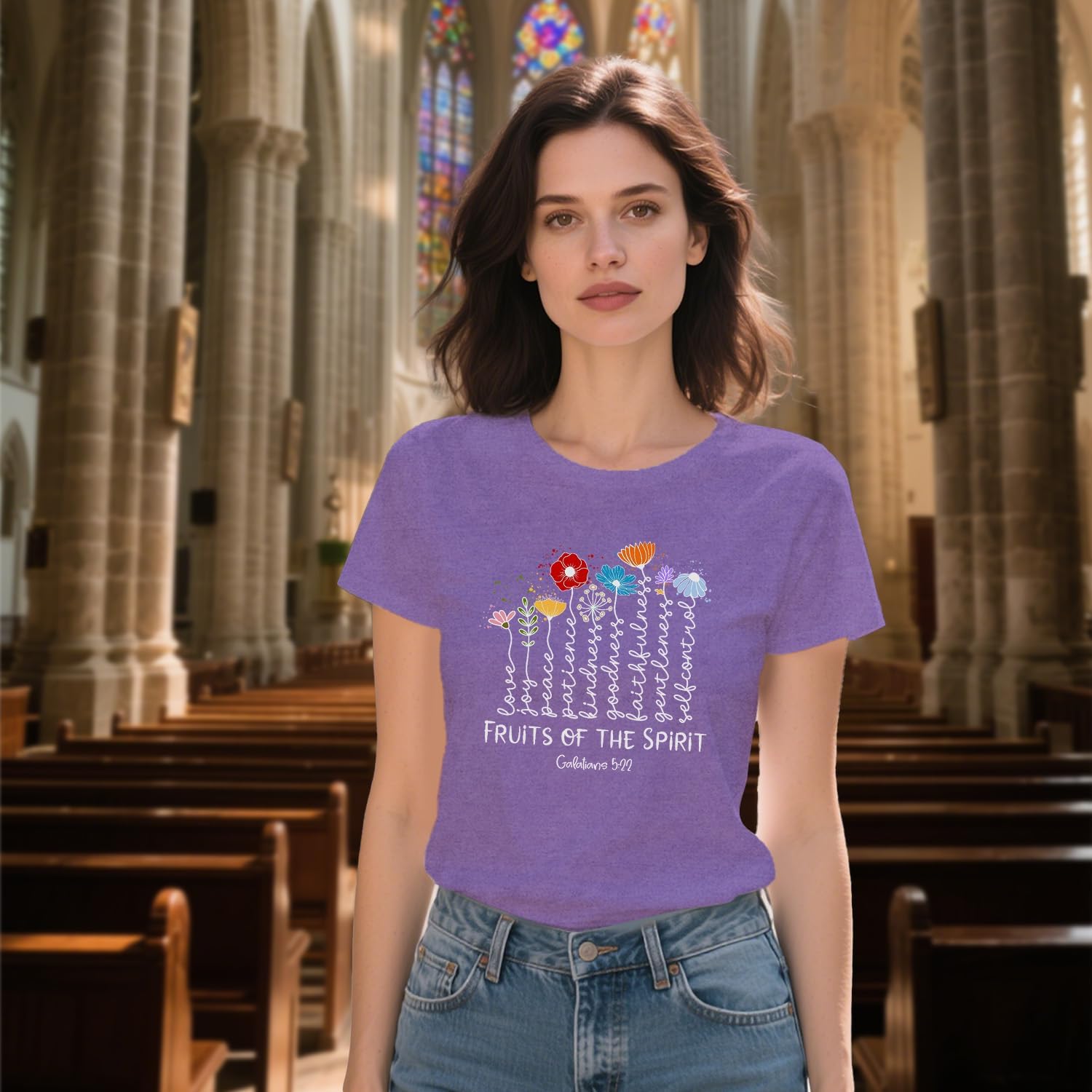 Womens Christian Shirt Fruits of The Spirit T-Shirt Inspirational Faith-Based Bible Verse Tee - Image 3