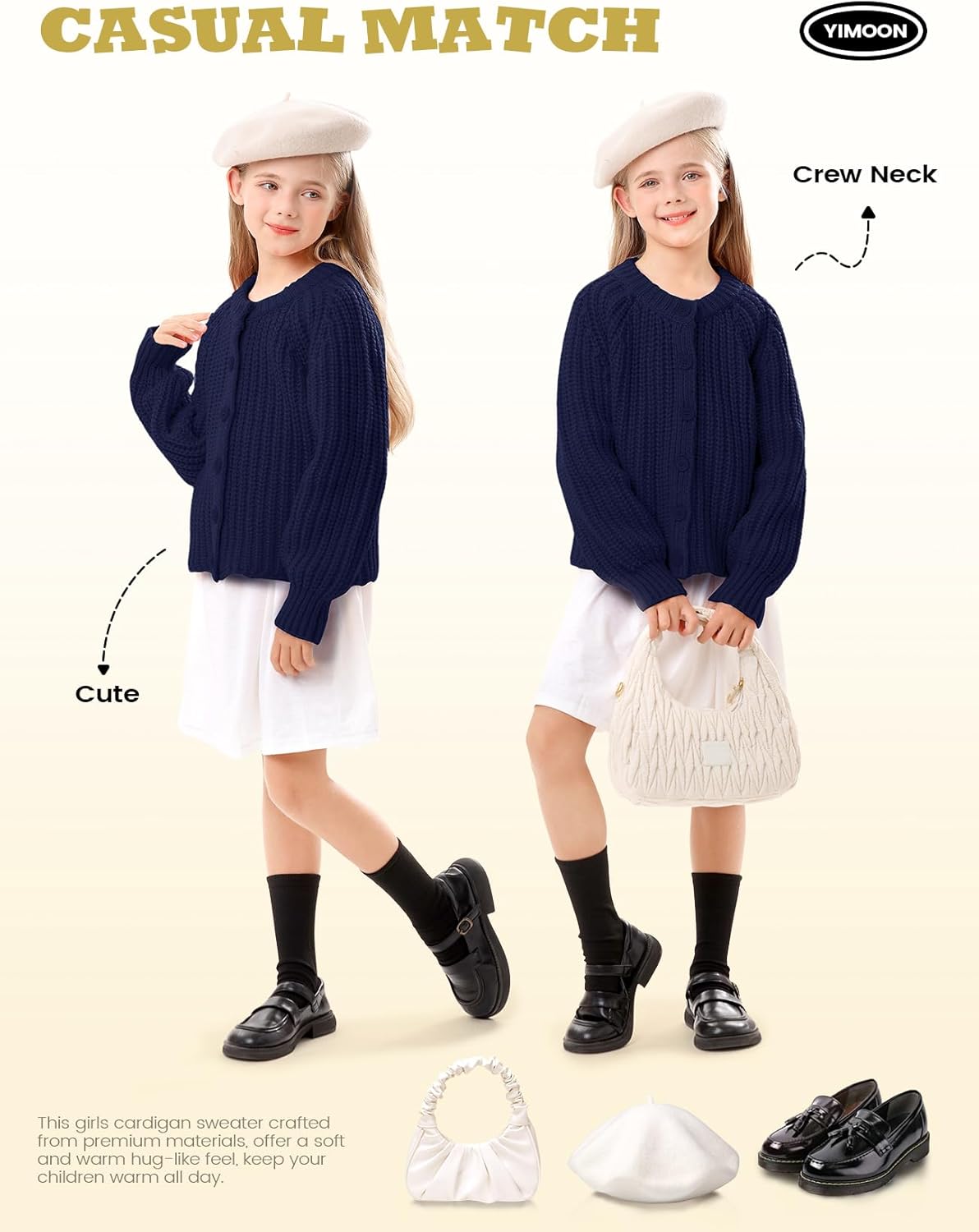 Yimoon Girls Cardigan Button Down Chunky Knit Sweaters Cute Long Sleeve Open Front Cardigan Fall Outerwear - Image 4