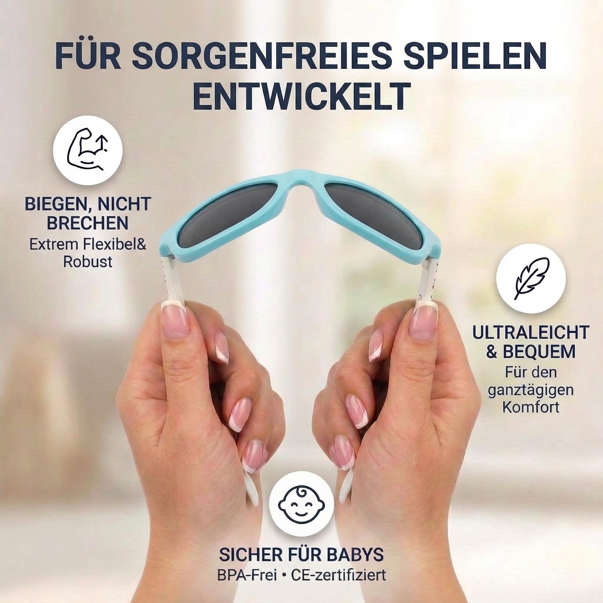 Kiddus Baby Sonnenbrille 8 Monate bis 2 Jahre, CAT4 Polarisierte Gläser, UV400 Schutzbrille für 1 Jahr Kleinkind, Jungen und Mädchen, Flexibles TPE, Barcelona Design