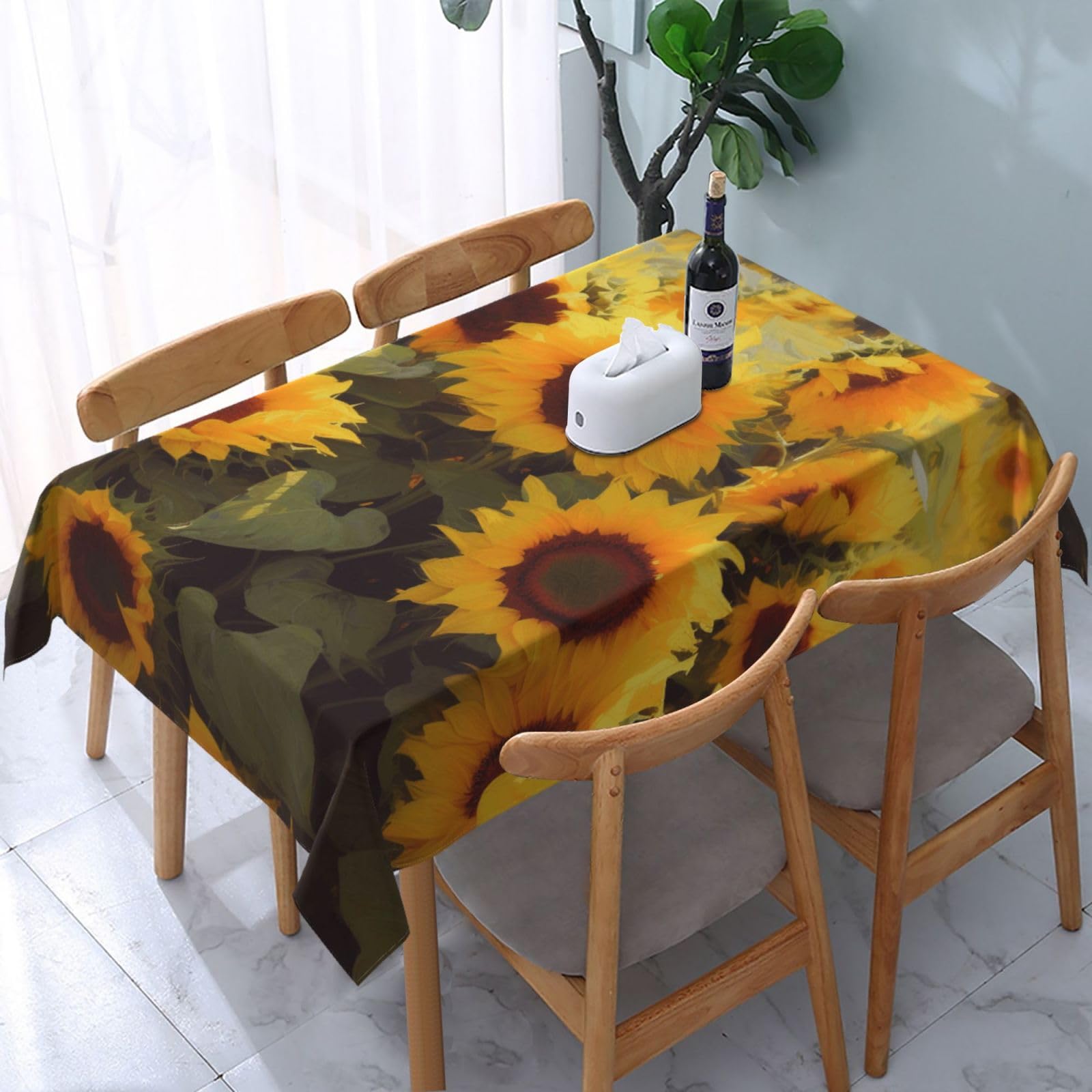 WPKJU Sunflowers Art Printed Tablecloth Water Resistant Table Cover Washable Rectangle Table Cloth for Tables 54x72 in