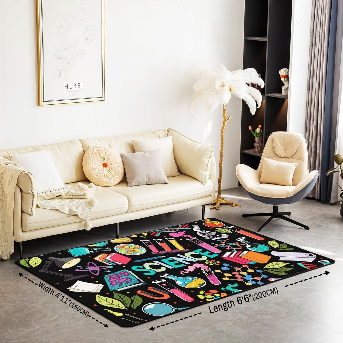 Science Graffiti Washable Floor Rug - Entryway, Bedroom, Playing Room, Kitchen, Indoor Decoration