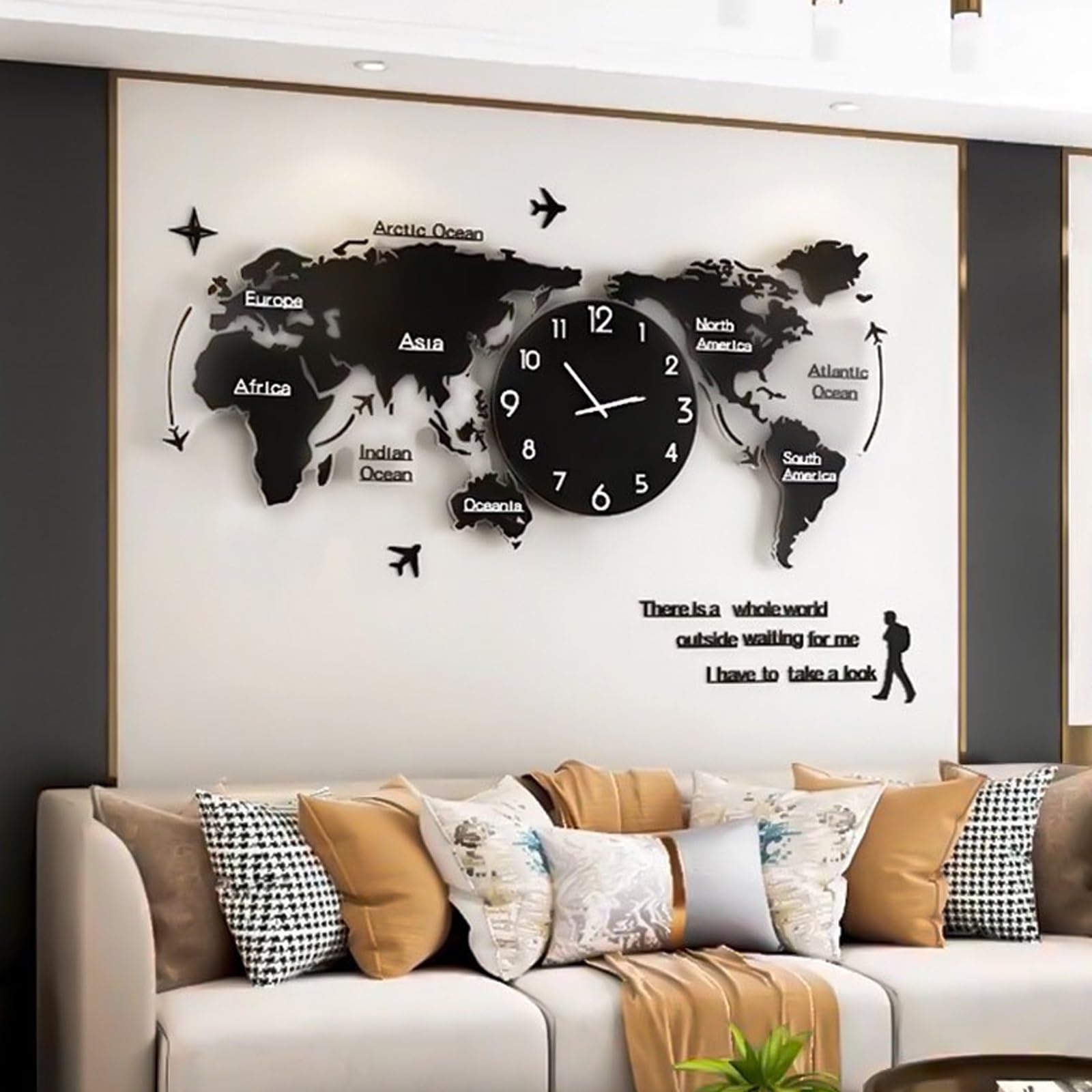Amazon.co.jp: 世界地図 壁時計 100*46cm、大きな3Dアクリル世界地図壁