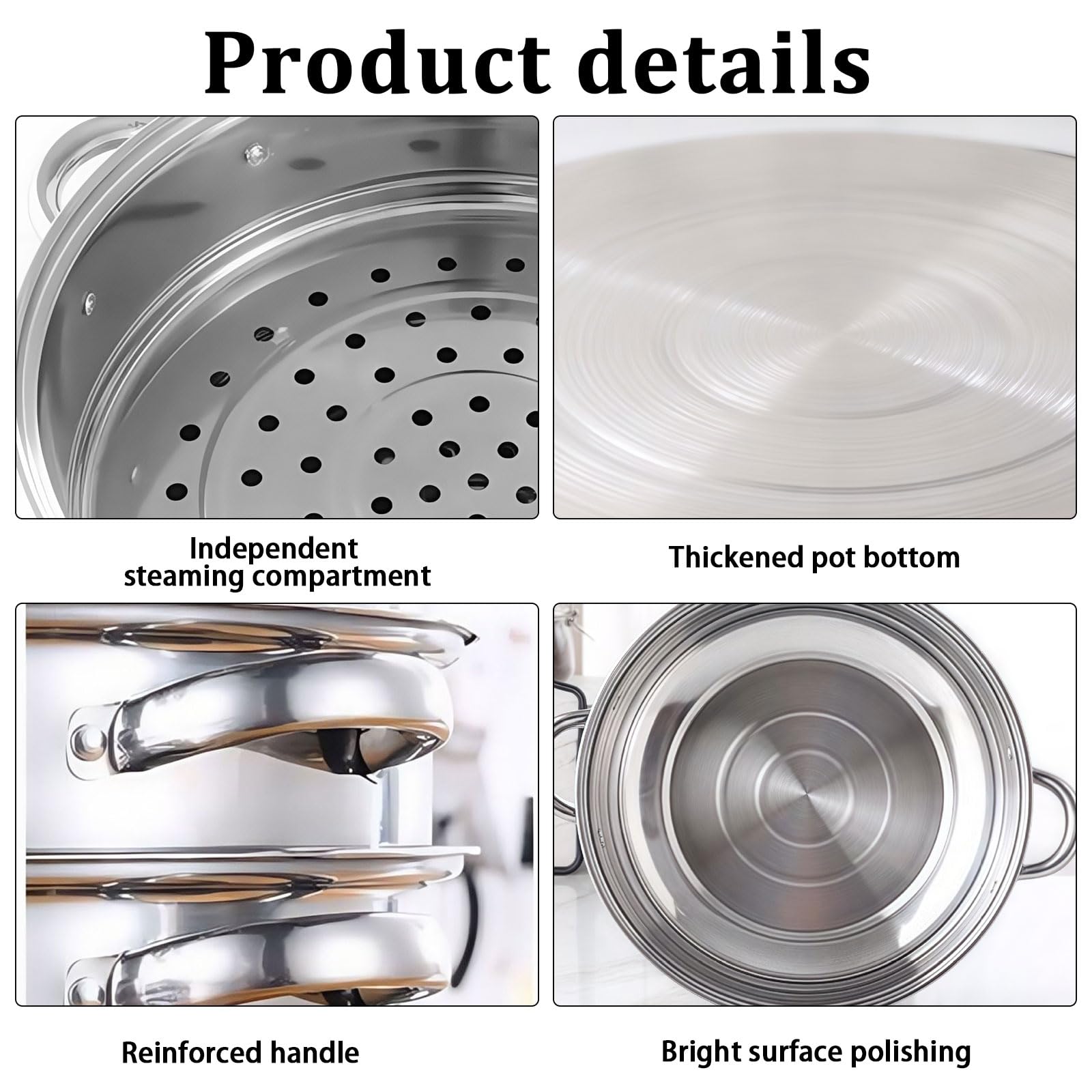 Pentola a Vapore In Acciaio Inox, 28 cm Vaporiera Pentola per Cucinare con Inserto a Vapore e Coperchio in Vetro, a Induzione a 3/4 Strati, per Zuppe, Pasta, Pesce (Tre)