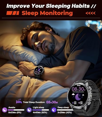 Miniatura 8 de Reloj inteligente militar para hombre, reloj inteligente de pantalla grande HD de 1.85 pulgadas, linternaIP68 resistente al agua800 mAhpodómetromás