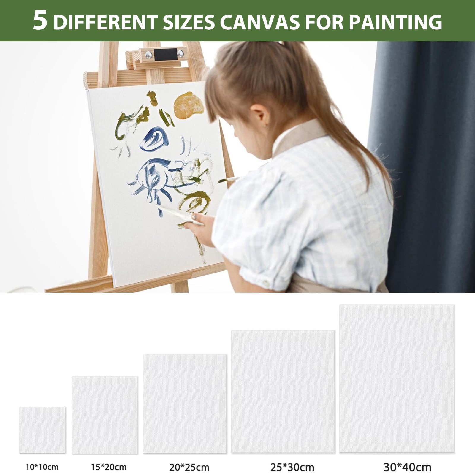 Tela per Dipingere Set 5 Tele 100% Cotone Canvas 30x40 25x30 20x25 15x20 10x10 cm Olio Acrilico