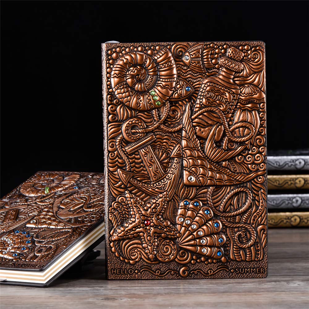 VIDOO 100 Feuilles Relief Rétro Notebook PU A5 Handmade Ruled Diary Craft Ruled Papers Papeterie Business Office Gift Notepad - Rouge