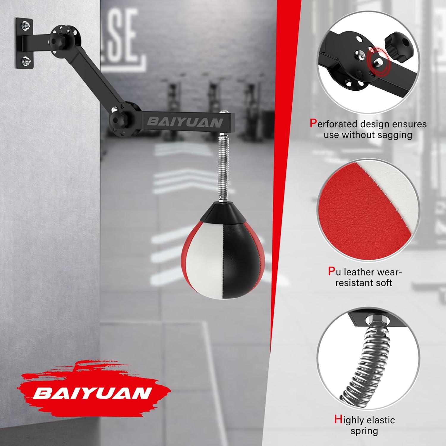 Adjustable Speed Bag for Boxing - Wall Mount Punching Bag Height Adjustable Bracket & Foldable Reflex Ball - Adults Teens and Kids Home Gym Boxing Bag Equipment - Fits Small Spaces - Image 3