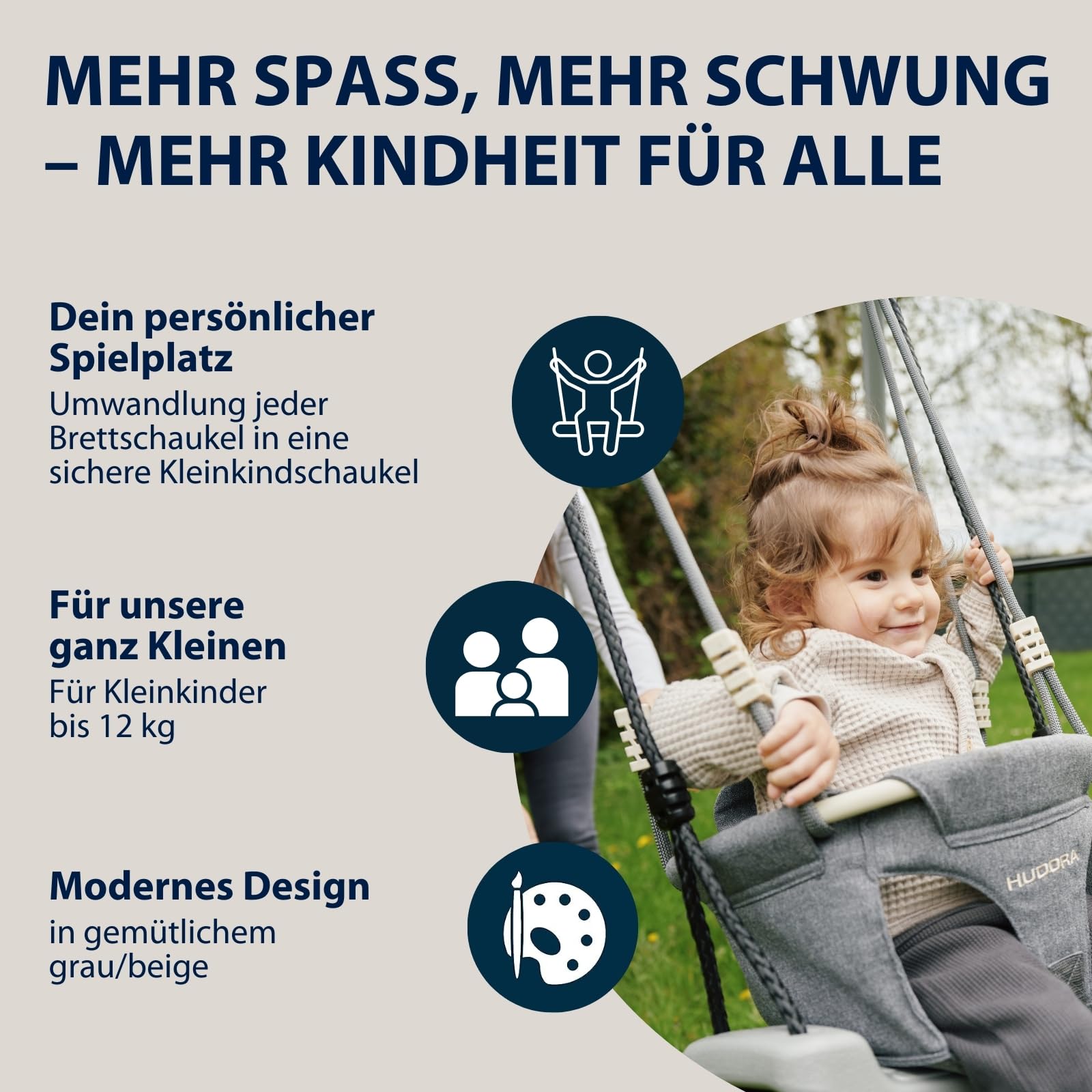 HUDORA Schaukelaufsatz Toddler - Hochwertige Babyschaukel inkl. Transporttasche - Stabile Outdoor-Schaukel mit gepolsterter Rückenlehne & Anschnallgurt - Kleinkind-Schaukelsitz bis 12 kg belastbar
