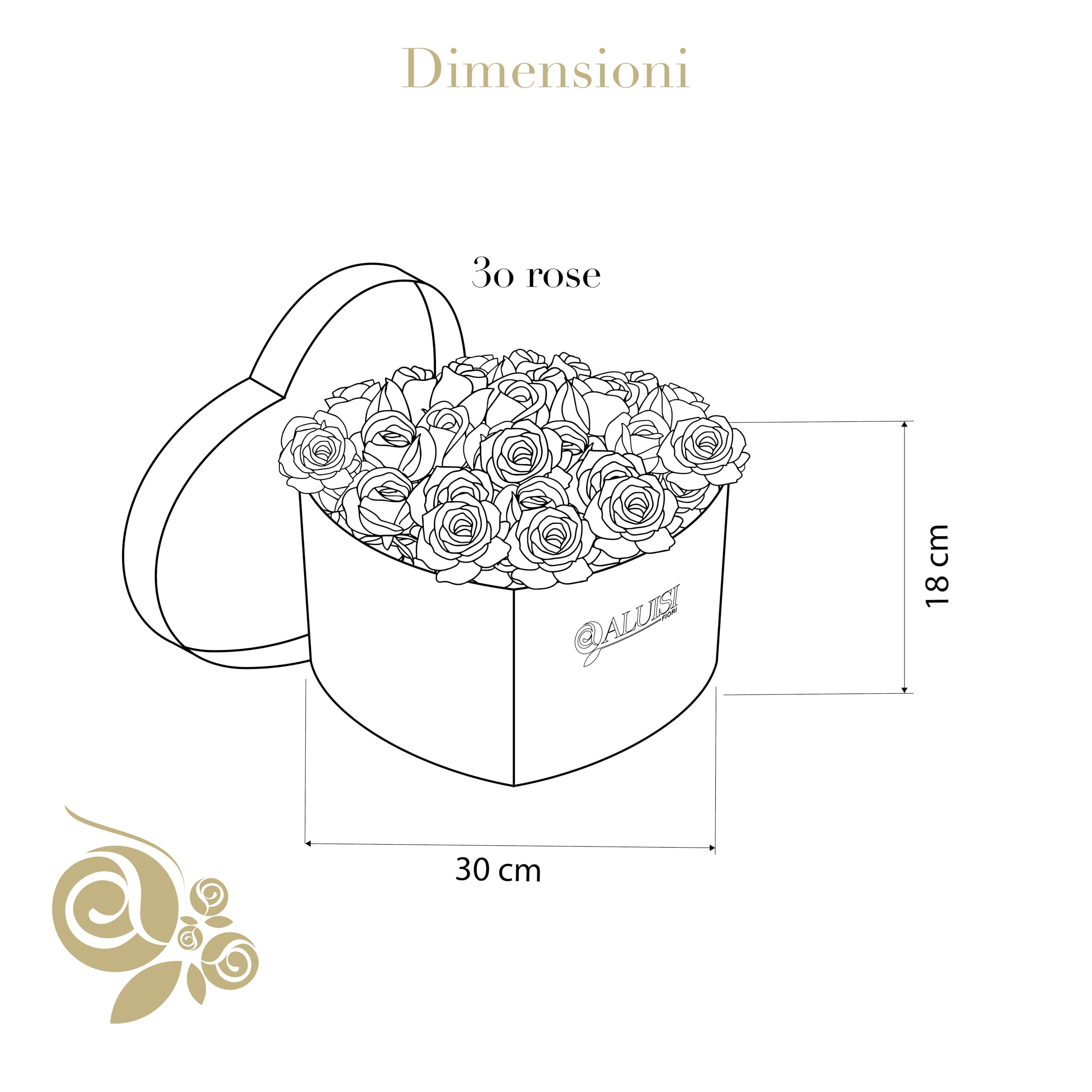 Aluisi Fiori - Cuore con 30 Rose Rosa Stabilizzate - Box Nera (Festa della Mamma, Regalo Romantico, Arredo Soft)