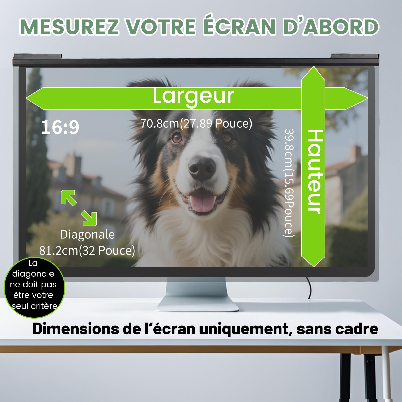 Filtre de Confidentialité Amovible 31.5/32 Pouces 16:9 – filtre pour écran ordinateur – Protection d’Écran PC HD Anti-Lumière Bleue et Anti-UV – Dimensions 731 x 435 mm