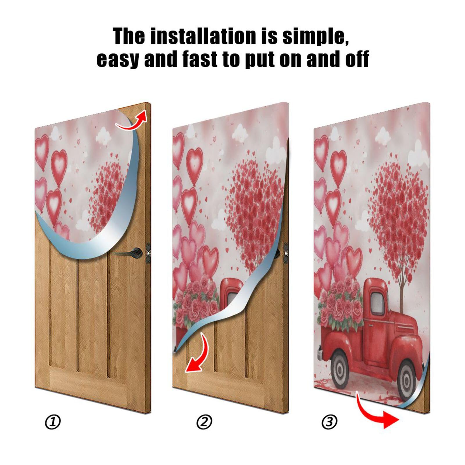 FLildon Romantic Heart Balloons Truck Valentine's Day Door Cover Decoration, Party Accessory Porch Decor for Festive Ornament Room Door Covers 35 x 79 Inch