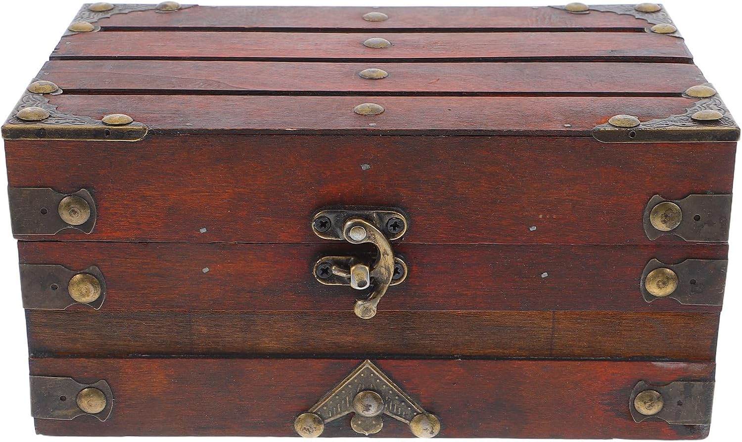 OSALADI Retro Wooden Jewelry Box with Lock, Vintage Brown Storage Box Made of Wood and Zinc Alloy, Sturdy Decorative Treasure Chest for Dressing Table and Hobby Projects