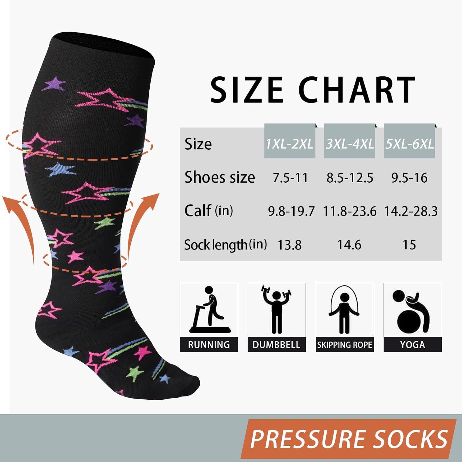 Abodhu Plus Size Compression Socks for Women& Men 15-20mmHg Wide Calf Knee High Socks - Image 4