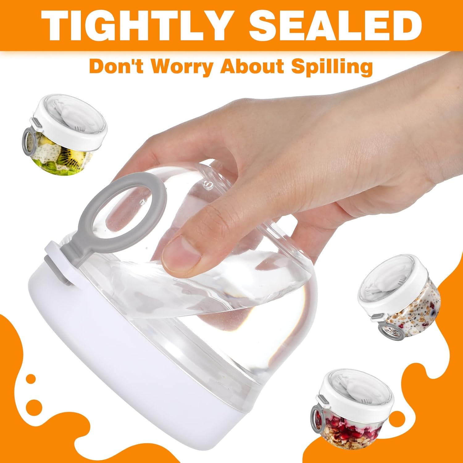 4 Pcs Overnight Oats Container with Lids and Spoons, 20 oz Plastic Overnight Oats Jars Large Capacity Airtight Yogurt Container for Milk, Fruit, Cereal and Salad Storage - Image 4