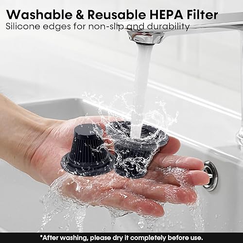 Miniatura 6 de Aspiradora portátil inalámbrica de mano  Potencia de succión de 10,000 Pa, ligero 1.8 libras, filtro HEPA lavable, luz LED, silencioso, cubo de