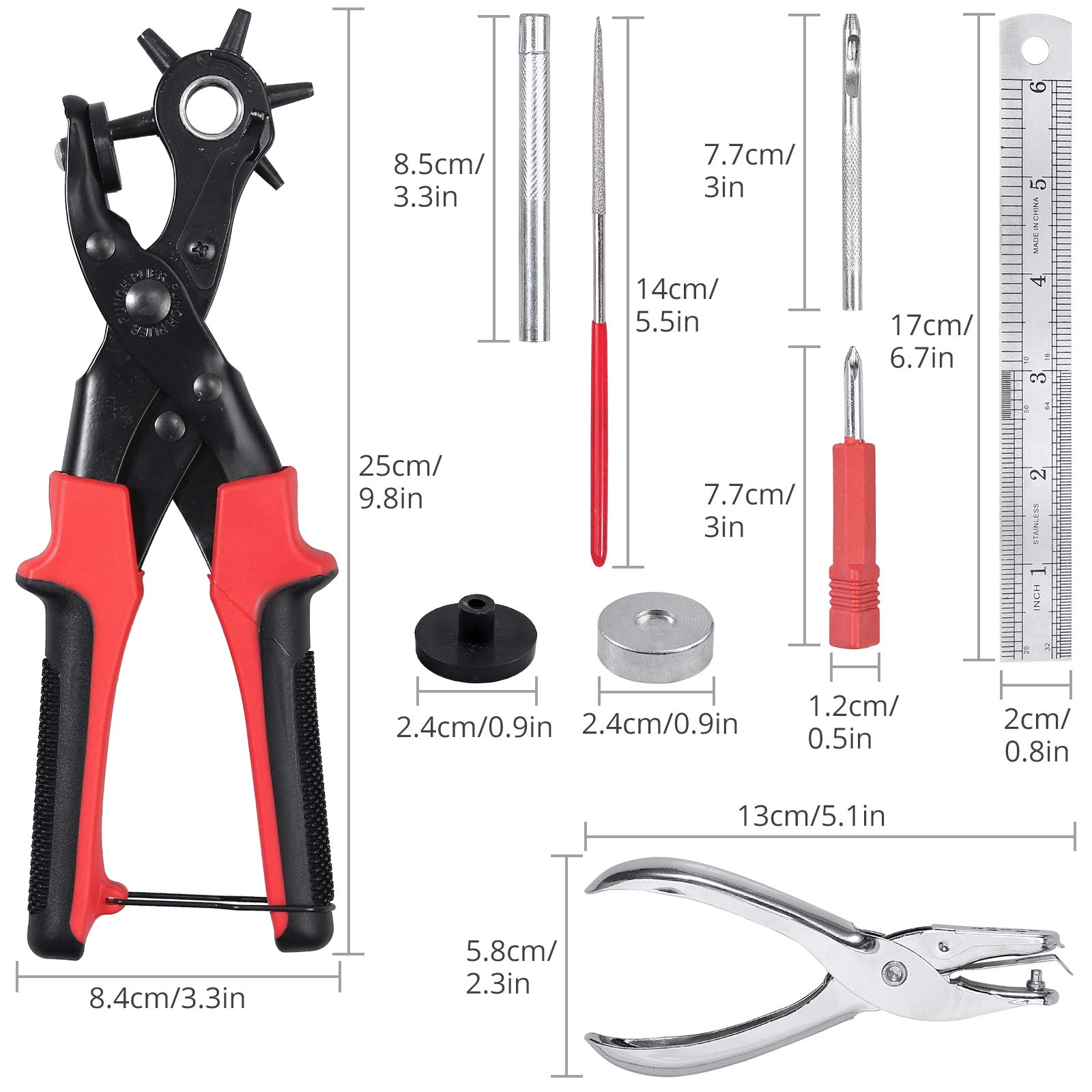 CAMWAY Leather Hole Punch,6Size Revolving Punch Plier Kit Leather