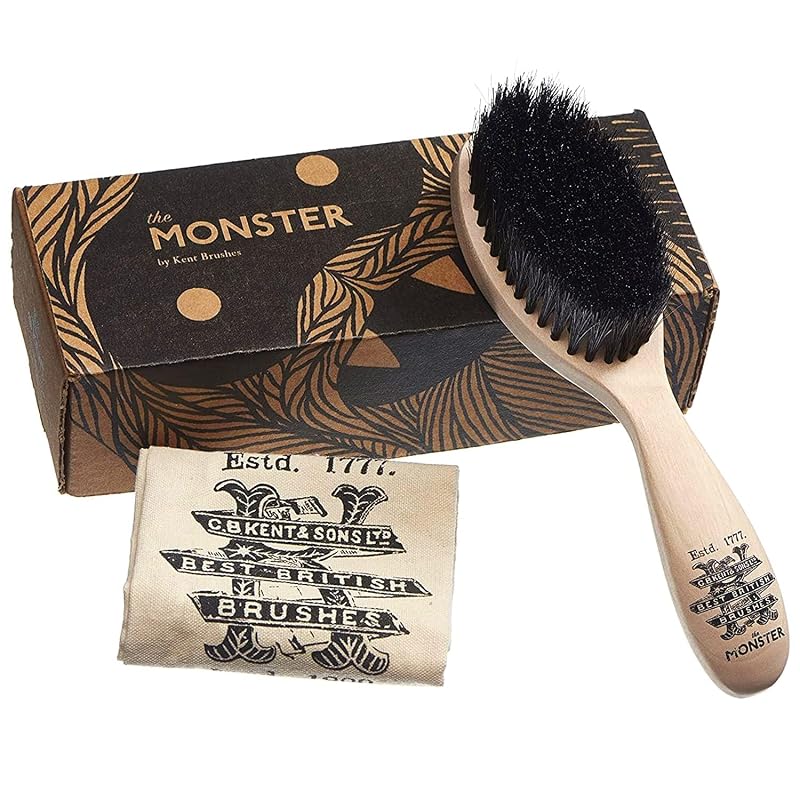 Escova para Barba e Bigode KENT BRD5 com Cerdas de Pelo de Cavalo e Nylon e Cabo de Madeira, com Bolsa de Algodão