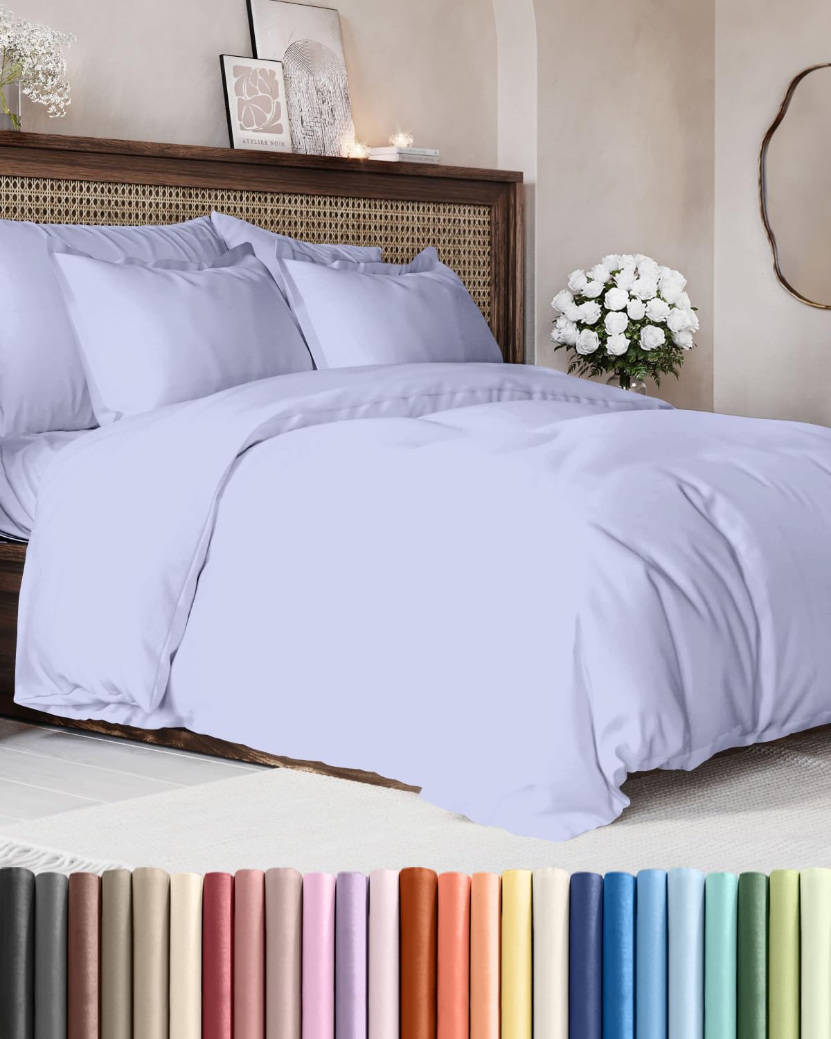 Duvet Cover Queen Size - Soft 3 Piece with Zipper Closure - Lavender