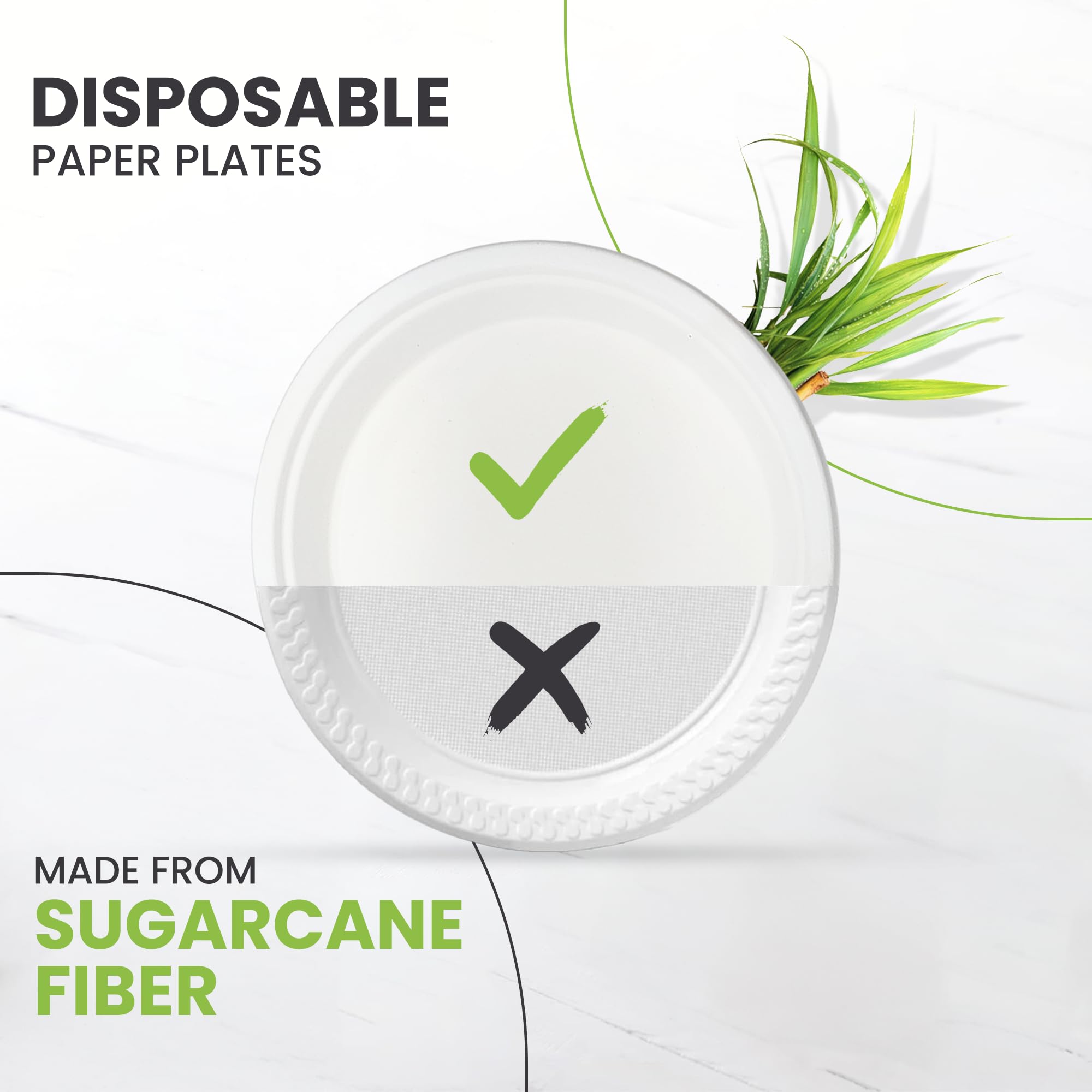PRIME FEEL Piatti di carta usa e getta da 25,4 cm, 120 pezzi, 100% compostabili, resistenti ed ecologici, per feste, eventi, barbecue, campeggio e picnic